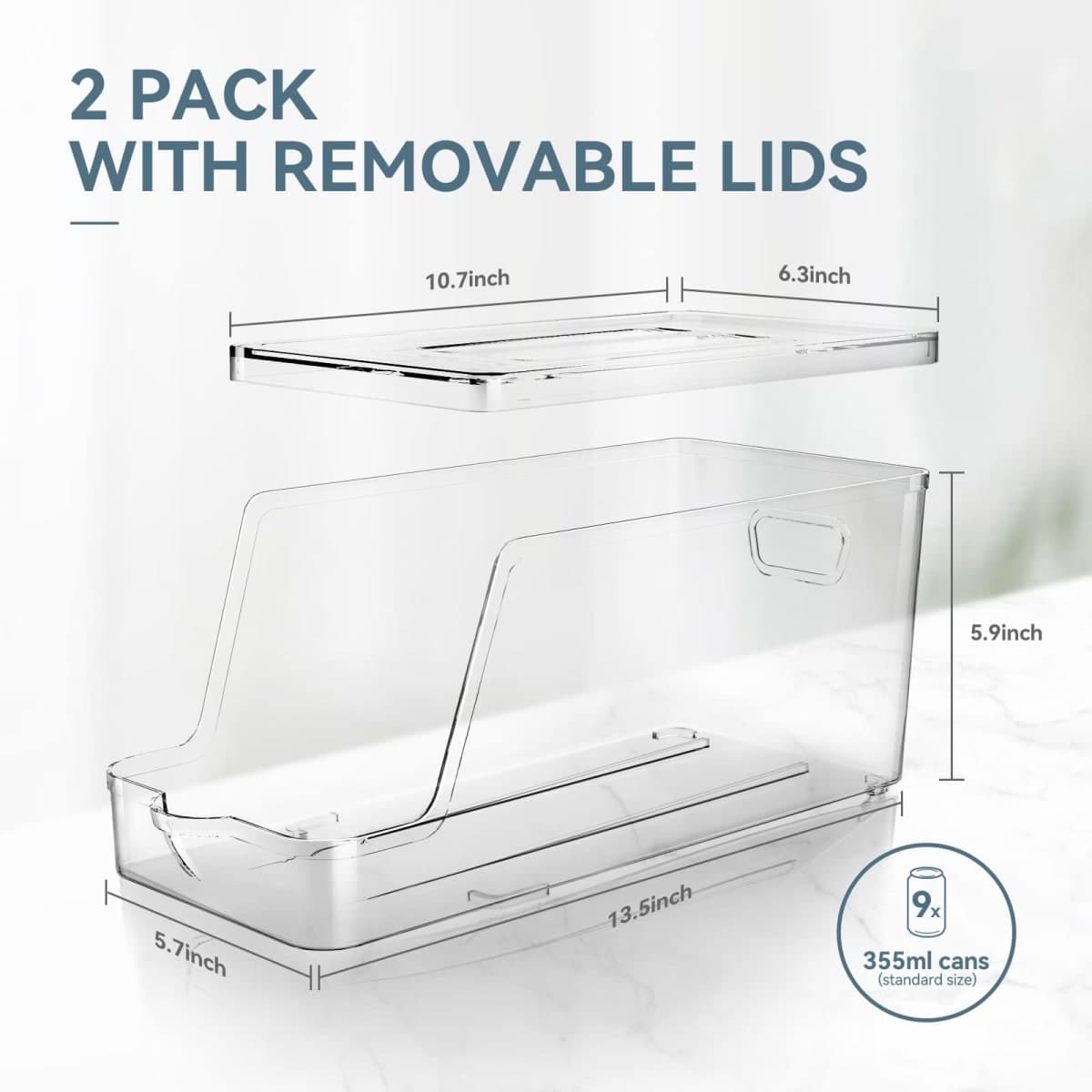 Soda Can Dispenser for Refrigerator with Lids, Stackable Drink Organizer for Fridge, Clear Plastic Refrigerator Organizer Bins, Beverage Can Holders for Pantry, Freezer, Kitchen, Cabinets Set of 2 thumbnail 5