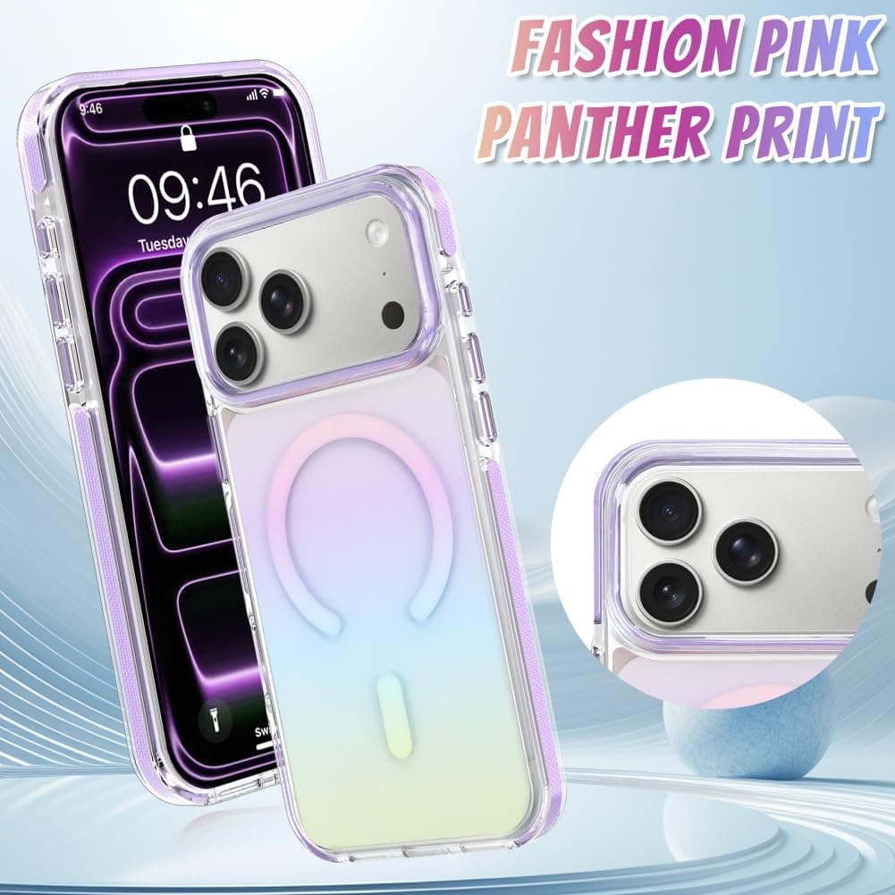 Bonoma for iPhone 17 Pro Case, Crystal Clear Back, Magnetic Support for MagSafe Cute Iridescent Gradient Slim Shockproof Case, High-Duty Protection for Phone Cover -Purple thumbnail 2