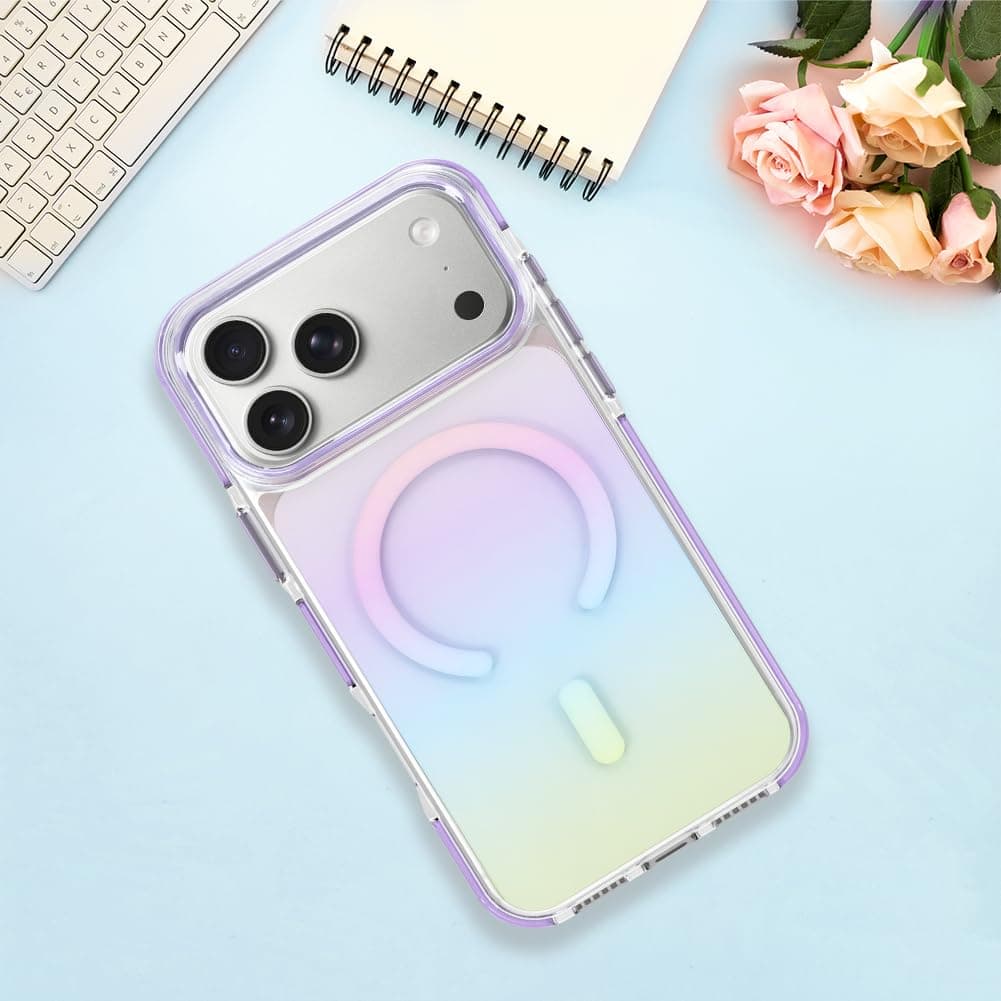 Bonoma for iPhone 17 Pro Case, Crystal Clear Back, Magnetic Support for MagSafe Cute Iridescent Gradient Slim Shockproof Case, High-Duty Protection for Phone Cover -Purple thumbnail 5