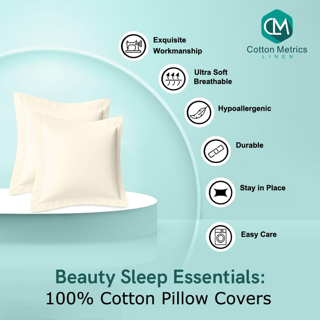 Cotton Metrics Linen 2 Pack Euro Pillow Shams 26x26 – 600 Thread Count 100% Organic Cotton Ivory Square Pillow Covers with 2 Inch Flange, Soft & Smooth Premium Hotel-Quality Pillowcases Set of 2 thumbnail 2