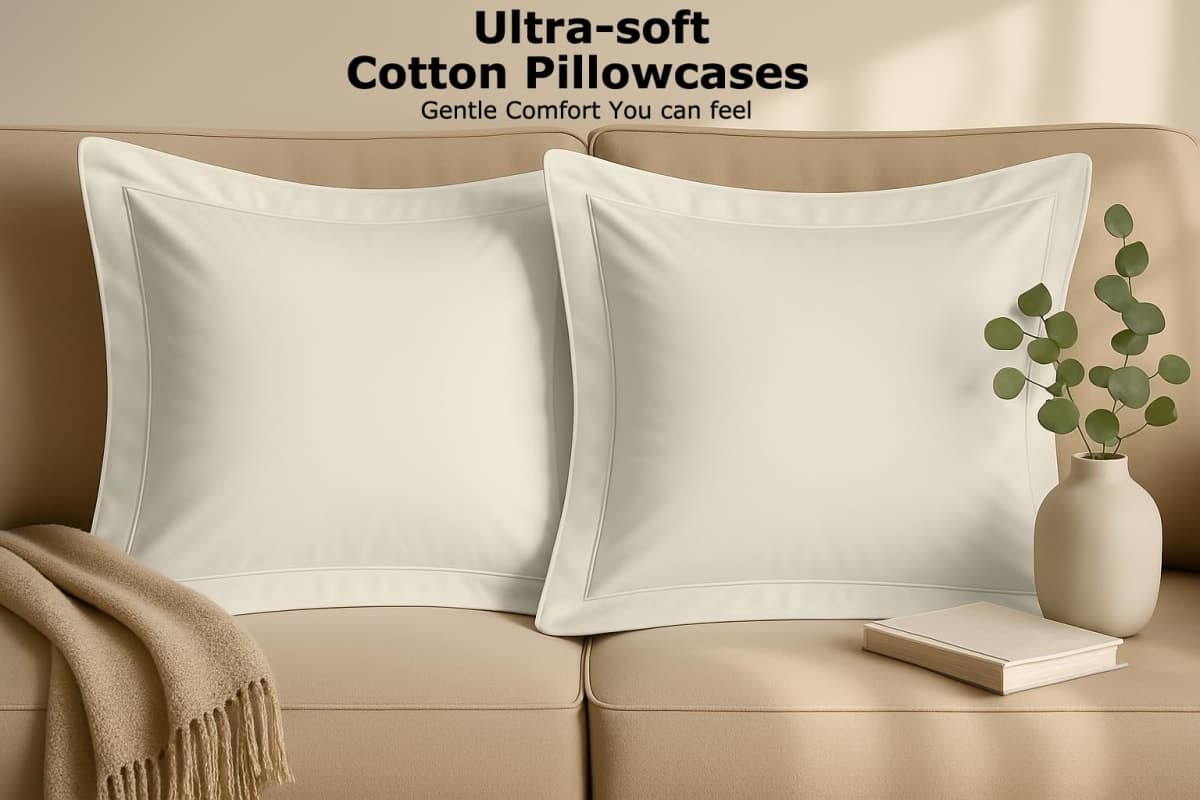 Cotton Metrics Linen 2 Pack Euro Pillow Shams 26x26 – 600 Thread Count 100% Organic Cotton Ivory Square Pillow Covers with 2 Inch Flange, Soft & Smooth Premium Hotel-Quality Pillowcases Set of 2 thumbnail 5
