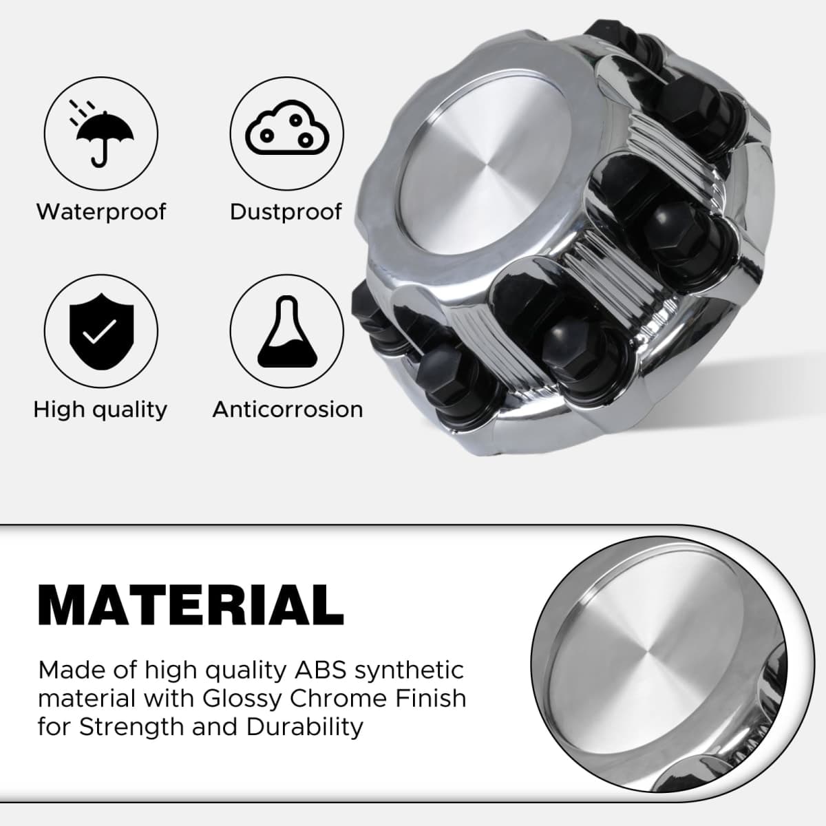 snobli (Set of 4) Chrome Wheel Center Caps 8 Lugs Compatible with Select 16 Inch Van & Truck - Replacement 15039489, 15039488, 9597169, 9597170 thumbnail 4