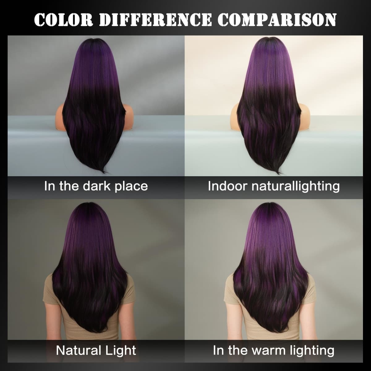 7JHH WIGS Long Straight Purple Synthetic Wig with Bangs 25inch Layered Hair Tail Dye Black Heart Resistant Synthetic Fiber Natural Looking Wigs for Women Party Cospaly and Daily Used thumbnail 5