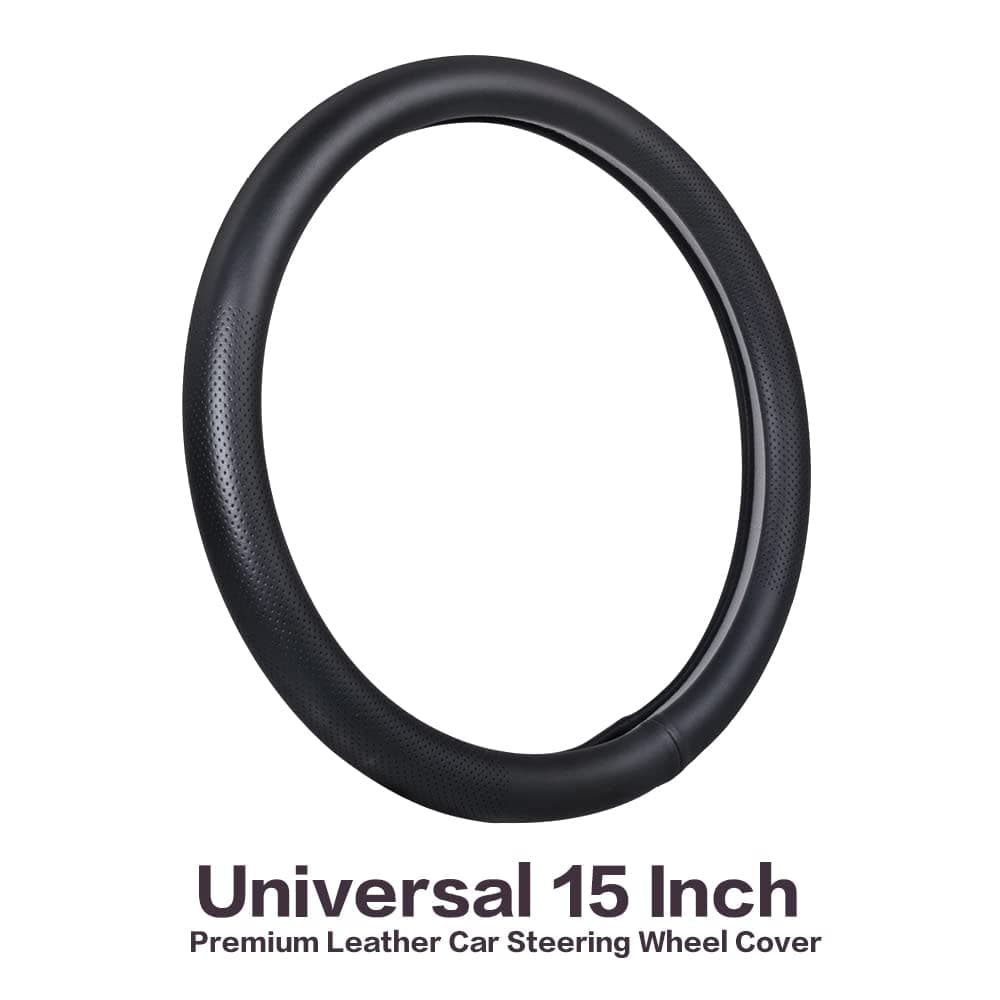VARGTR Car Steering Wheel Cover,Universal 15 Inch Premium Leather Car Steering Wheel Cover,Best Grip,Perforated Design,Breathable,Non-Slip,Sweat-Absorbent,Warm in Winter and Cool in Summer (Black) thumbnail 2