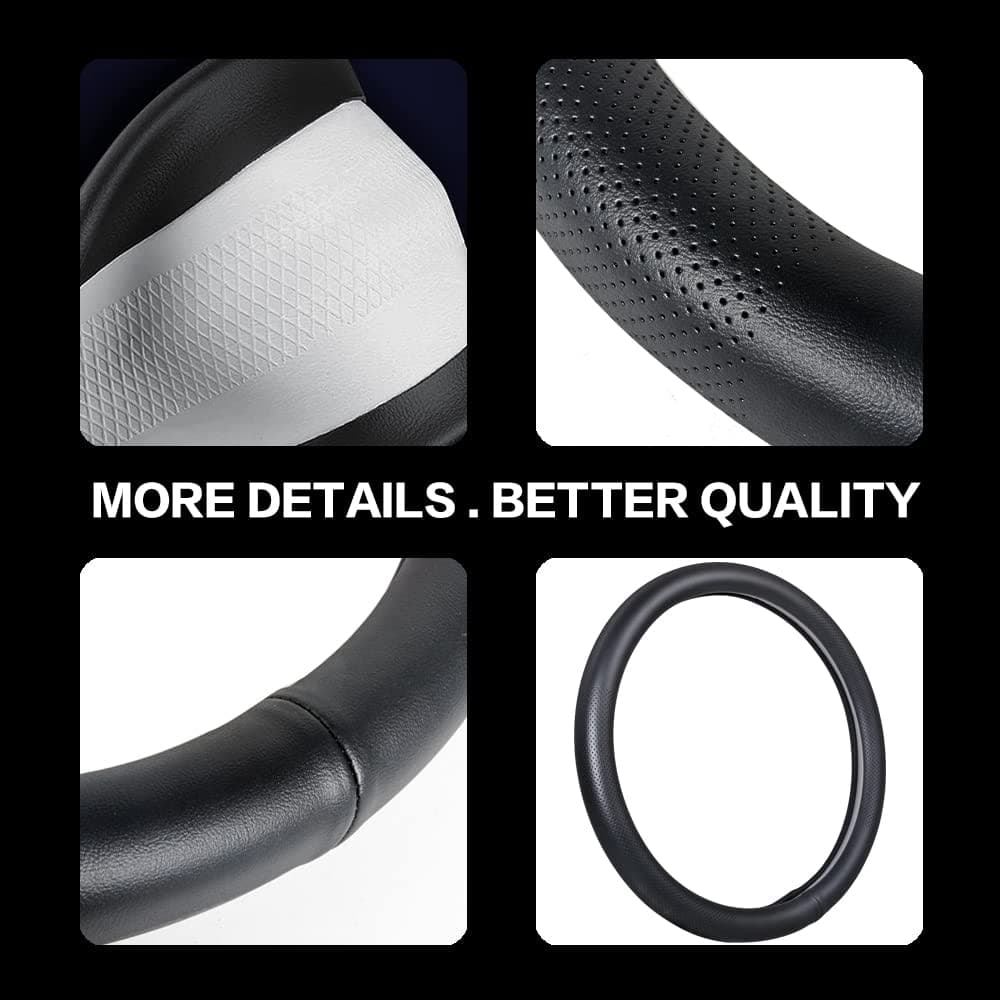 VARGTR Car Steering Wheel Cover,Universal 15 Inch Premium Leather Car Steering Wheel Cover,Best Grip,Perforated Design,Breathable,Non-Slip,Sweat-Absorbent,Warm in Winter and Cool in Summer (Black) thumbnail 3