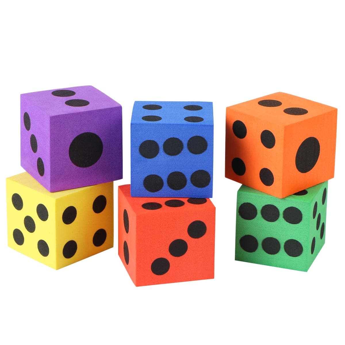 MIDELONG Foam Dice Set, 1.5 Inch Large Assorted Colorful Foam Dice Cubes with Number Dots, Playing Square Blocks Use for Gift Games Math Teaching Party Supplies, Pack of 6 — image 1