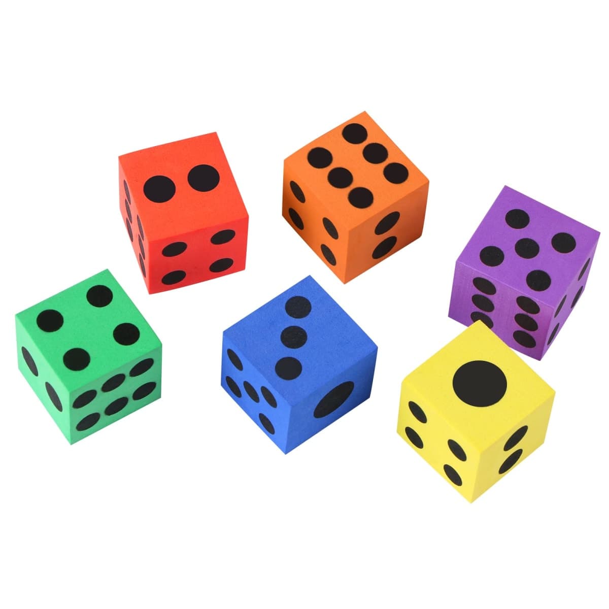 MIDELONG Foam Dice Set, 1.5 Inch Large Assorted Colorful Foam Dice Cubes with Number Dots, Playing Square Blocks Use for Gift Games Math Teaching Party Supplies, Pack of 6 thumbnail 3