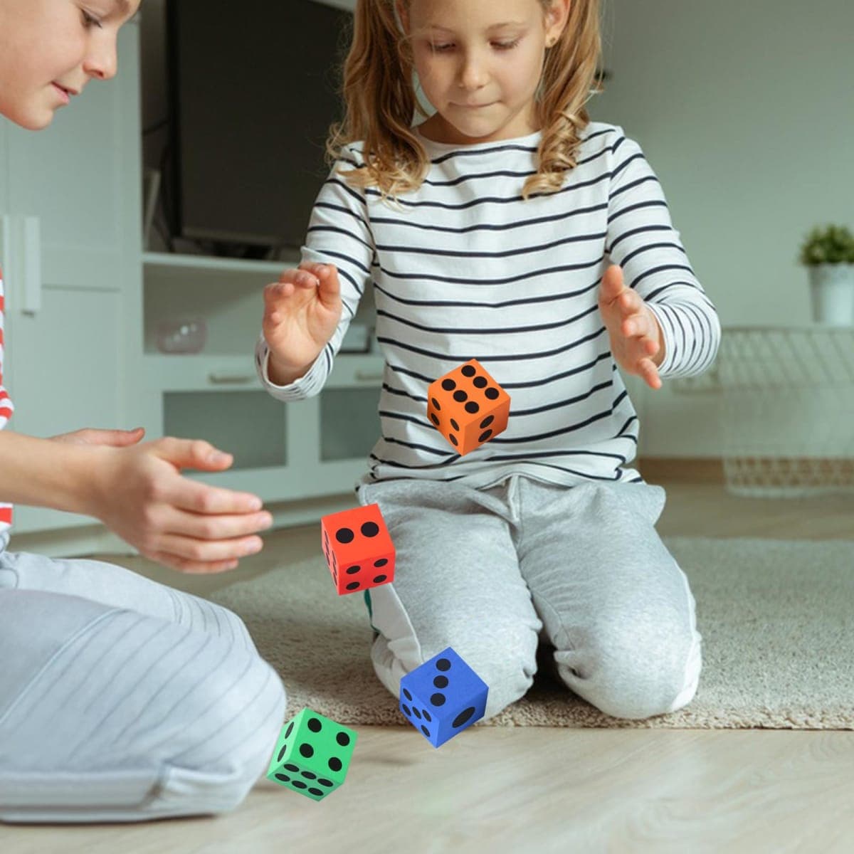 MIDELONG Foam Dice Set, 1.5 Inch Large Assorted Colorful Foam Dice Cubes with Number Dots, Playing Square Blocks Use for Gift Games Math Teaching Party Supplies, Pack of 6 thumbnail 4