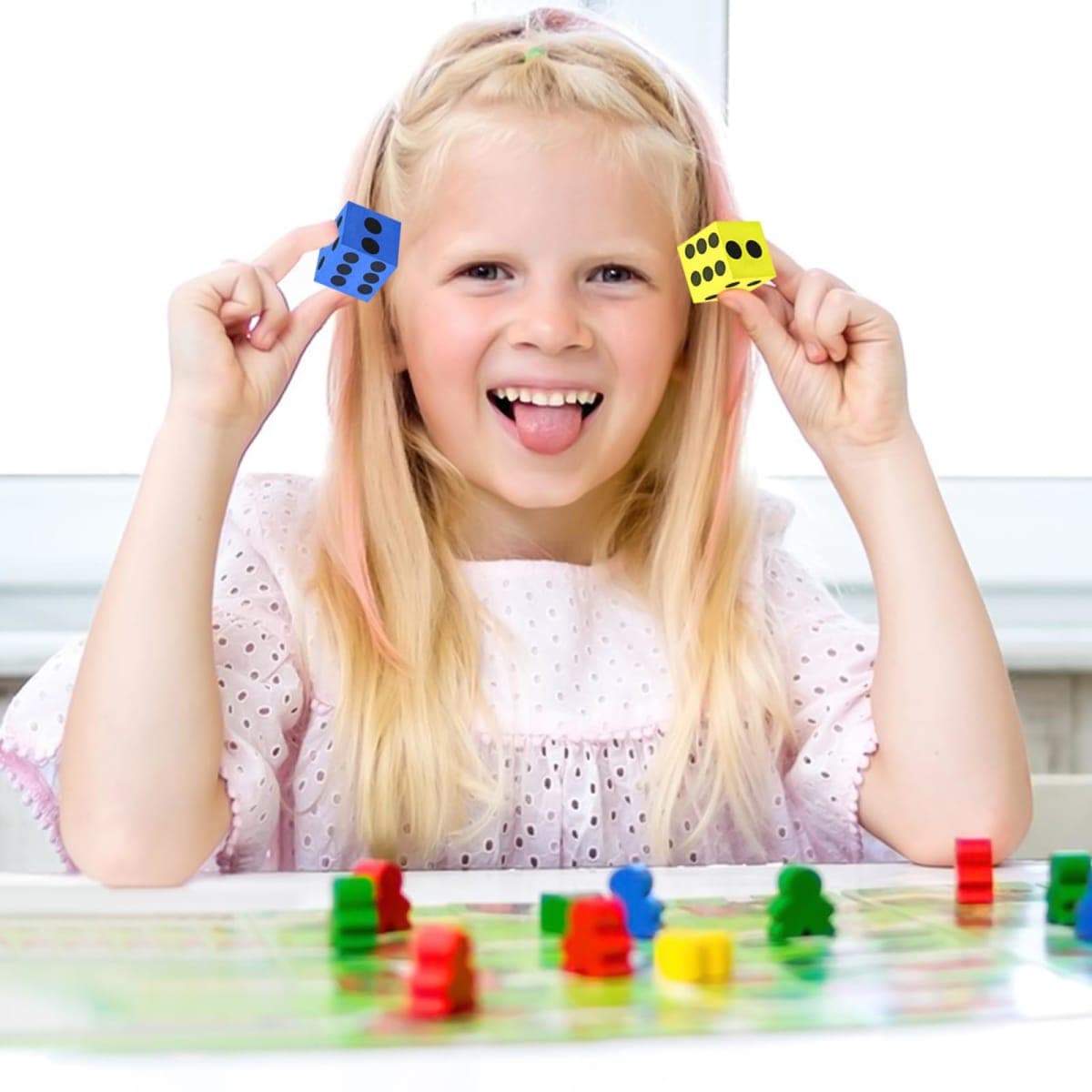 MIDELONG Foam Dice Set, 1.5 Inch Large Assorted Colorful Foam Dice Cubes with Number Dots, Playing Square Blocks Use for Gift Games Math Teaching Party Supplies, Pack of 6 thumbnail 5