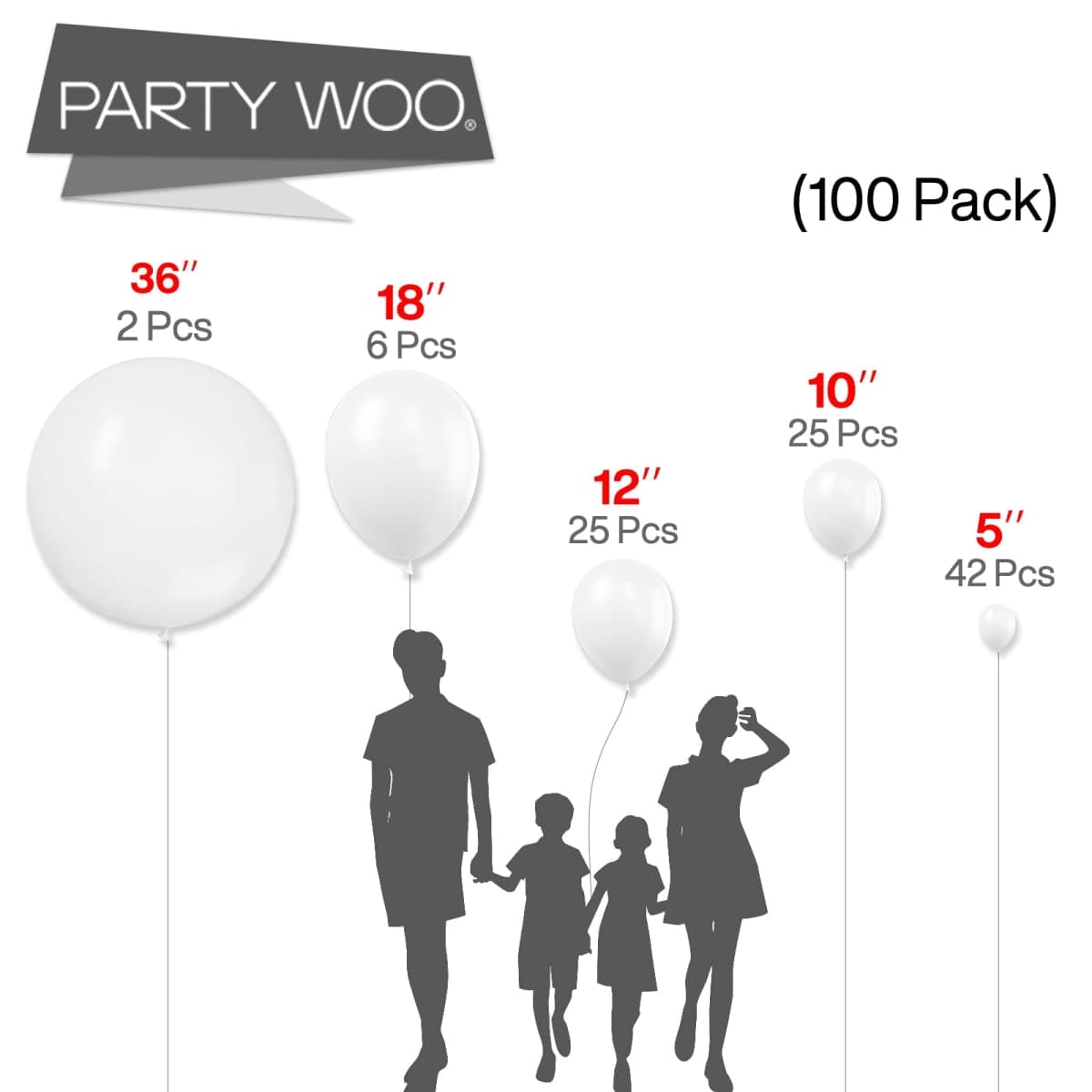 PartyWoo White Balloons 100 pcs Different Sizes Pack of 36 18 12 10 5 Inch Matte White Latex Balloon Arch Kit Garland for Wedding Bridal Graduation Baby Shower Birthday Party Decorations White-Y13 thumbnail 3
