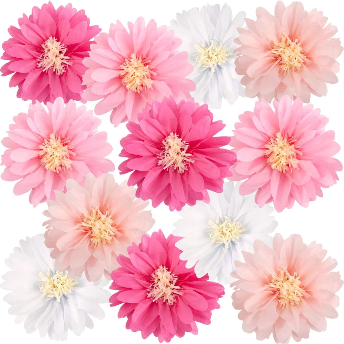 12 Pcs Pink Tissue Paper Flowers Daisy Tissue Paper Pom Poms Party Decorations Spring Party Decoration Paper Flowers Decorations for Wall Backdrop Garden Wedding Decor — image 1
