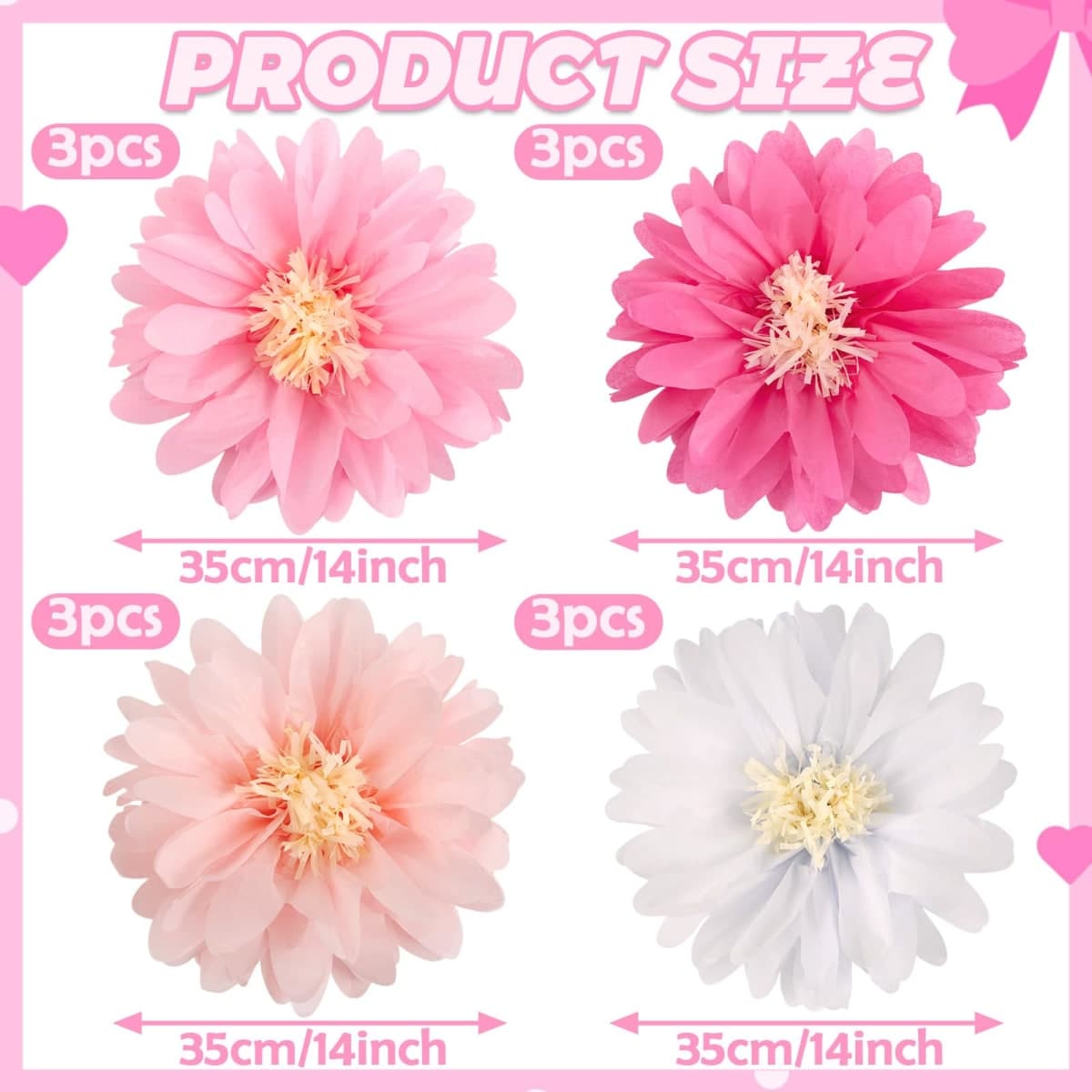 12 Pcs Pink Tissue Paper Flowers Daisy Tissue Paper Pom Poms Party Decorations Spring Party Decoration Paper Flowers Decorations for Wall Backdrop Garden Wedding Decor thumbnail 2