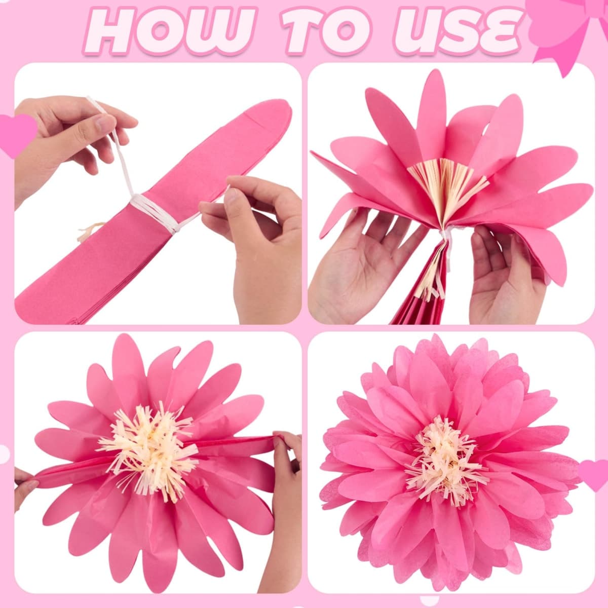 12 Pcs Pink Tissue Paper Flowers Daisy Tissue Paper Pom Poms Party Decorations Spring Party Decoration Paper Flowers Decorations for Wall Backdrop Garden Wedding Decor thumbnail 3