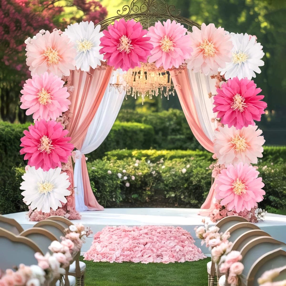 12 Pcs Pink Tissue Paper Flowers Daisy Tissue Paper Pom Poms Party Decorations Spring Party Decoration Paper Flowers Decorations for Wall Backdrop Garden Wedding Decor thumbnail 4