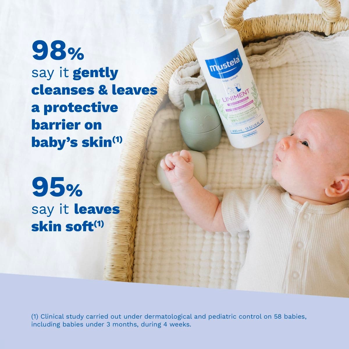Mustela Liniment - No-Rinse Baby Cleanser for Diaper Change - with Extra Virgin Olive Oil - Fragrance-Free - 13.52 fl. Oz thumbnail 2