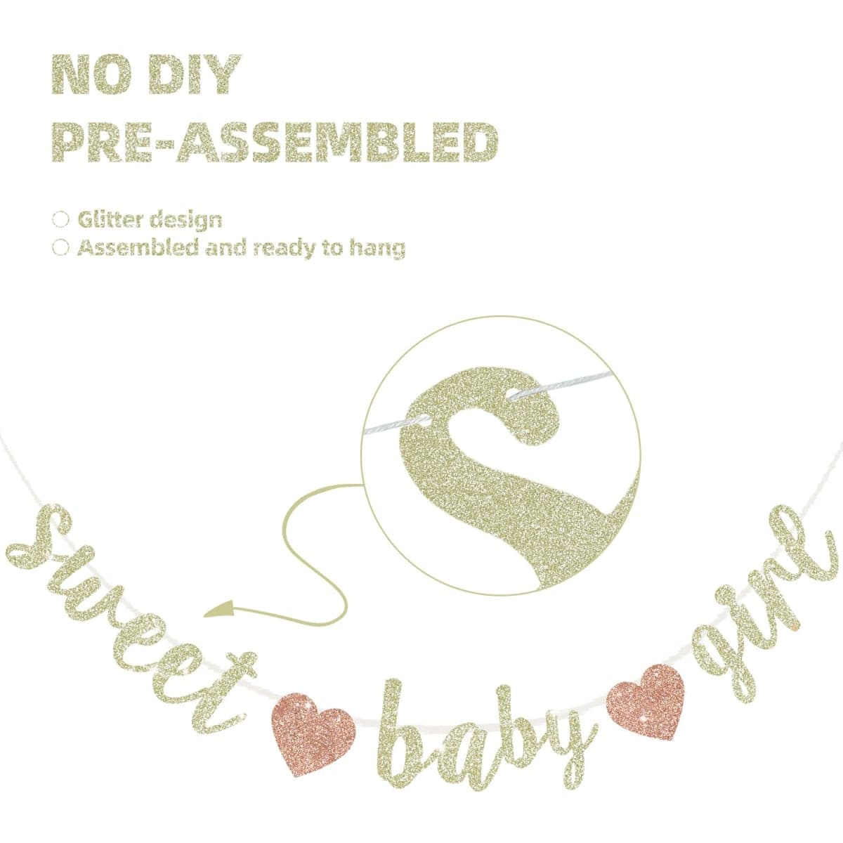 BEISHIDA Pre-Strung Glitter Champagne Girl Baby Banner Baby Shower Decor thumbnail 3