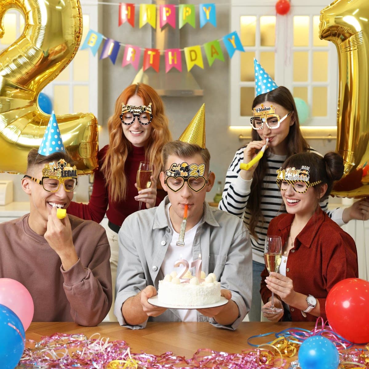Konsait 21st Birthday Glasses - 18 Pack Gold and Black Paper Glasses 21st Birthday Gifts for Him, Party Decorations, Accessories & Photo Props thumbnail 2