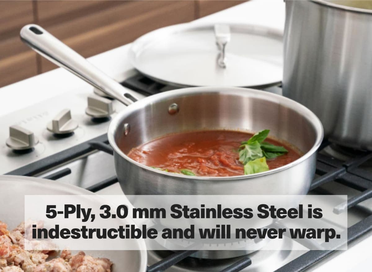 Misen 5-Ply Stainless Steel Saucier with Lid - Induction-Compatible Pan with Curved Sides for Smooth Stirring - Oven Safe to 800F – Even Heat Distribution & Ergonomic Handle - 0.75 QT thumbnail 2