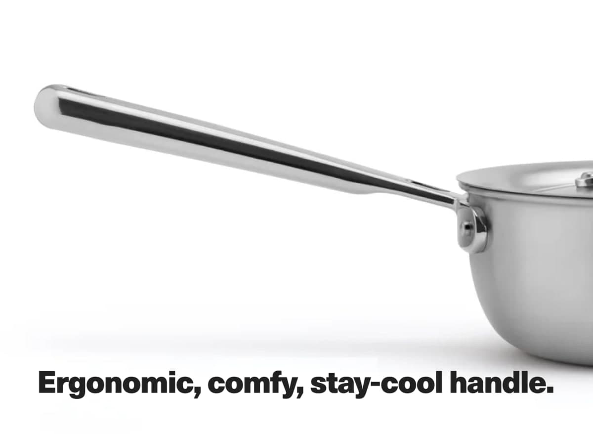 Misen 5-Ply Stainless Steel Saucier with Lid - Induction-Compatible Pan with Curved Sides for Smooth Stirring - Oven Safe to 800F – Even Heat Distribution & Ergonomic Handle - 0.75 QT thumbnail 4