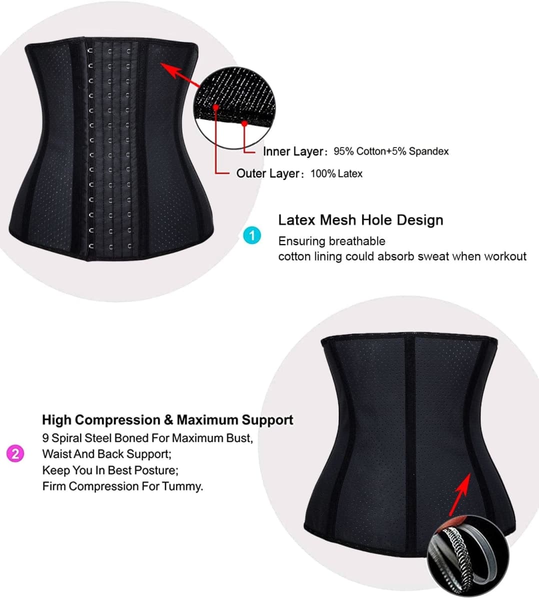 YIANNA Breathable Waist Trainer for Women Underbust Latex Sport Girdle Corsets Cincher Hourglass Body Shaper, (Black, XL) thumbnail 5