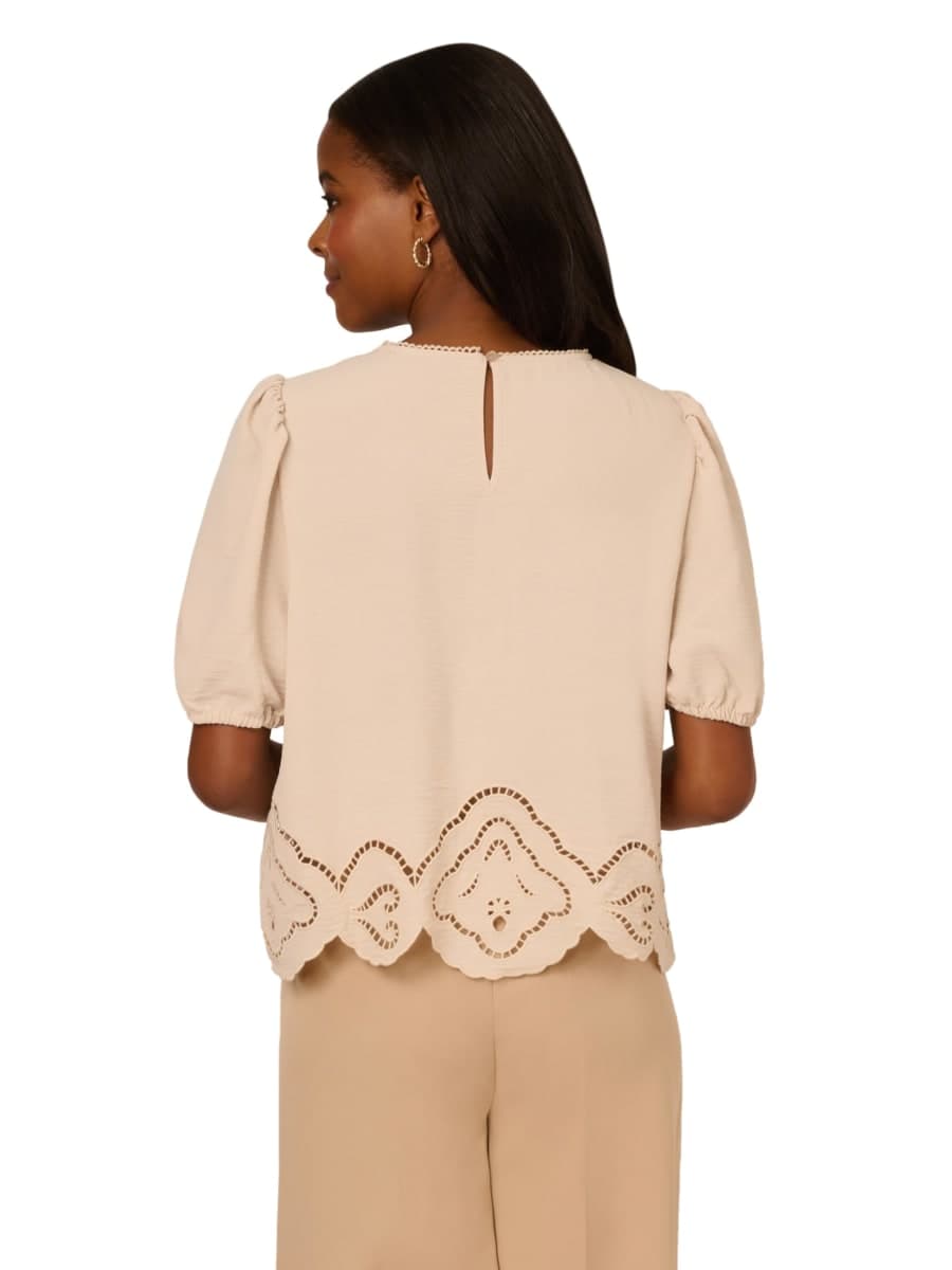 Adrianna Papell Women's Airflow Eyelet Embroidered Woven Crop Top, Light Apricot, Large thumbnail 2