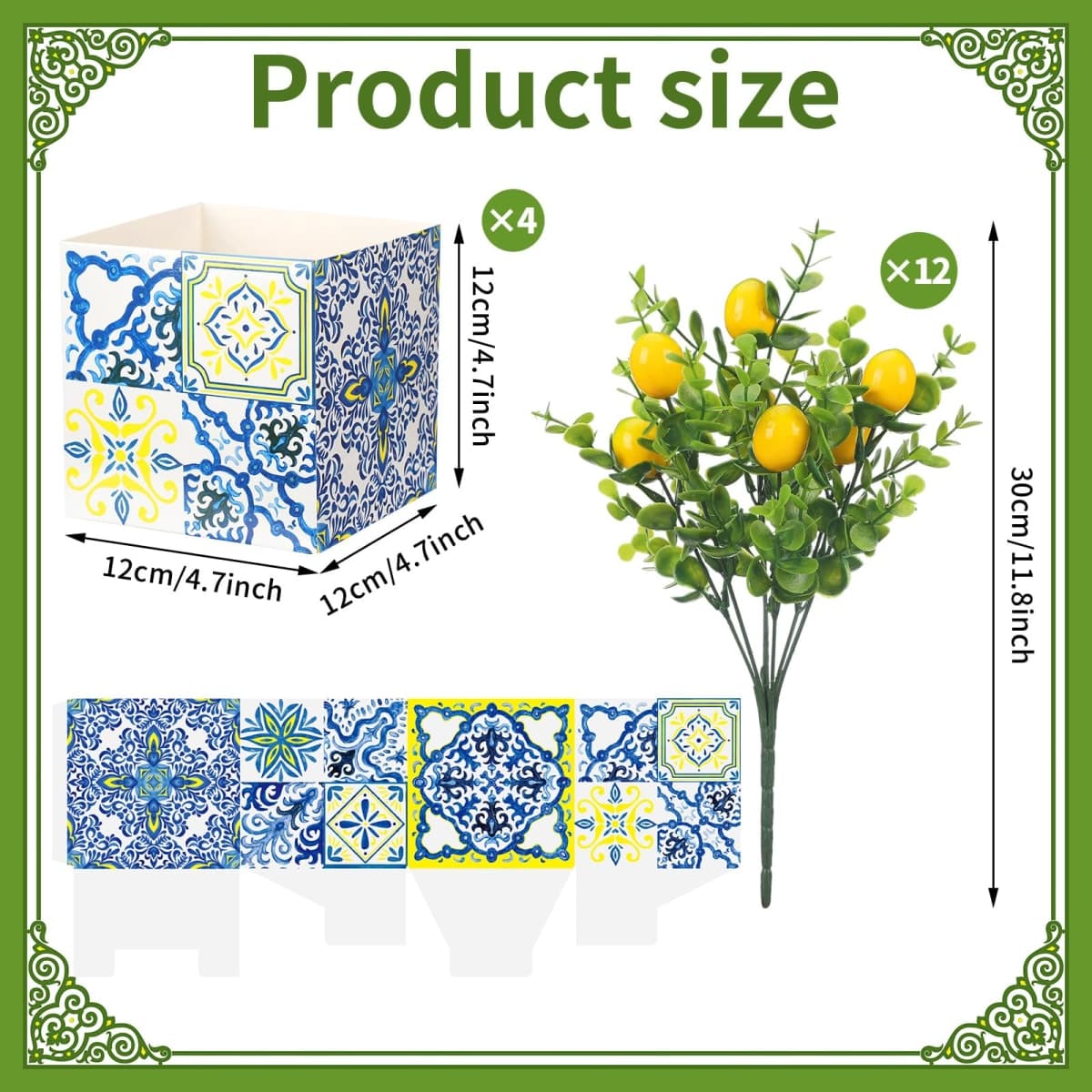 Giegxin Blue Tiles Lemon Table Centerpiece Decor Amalfi Coast Box Decorations with Artificial Lemon Branches for Capri Mediterranean Positano Wedding Birthday Party Decor(4 Sets) thumbnail 2