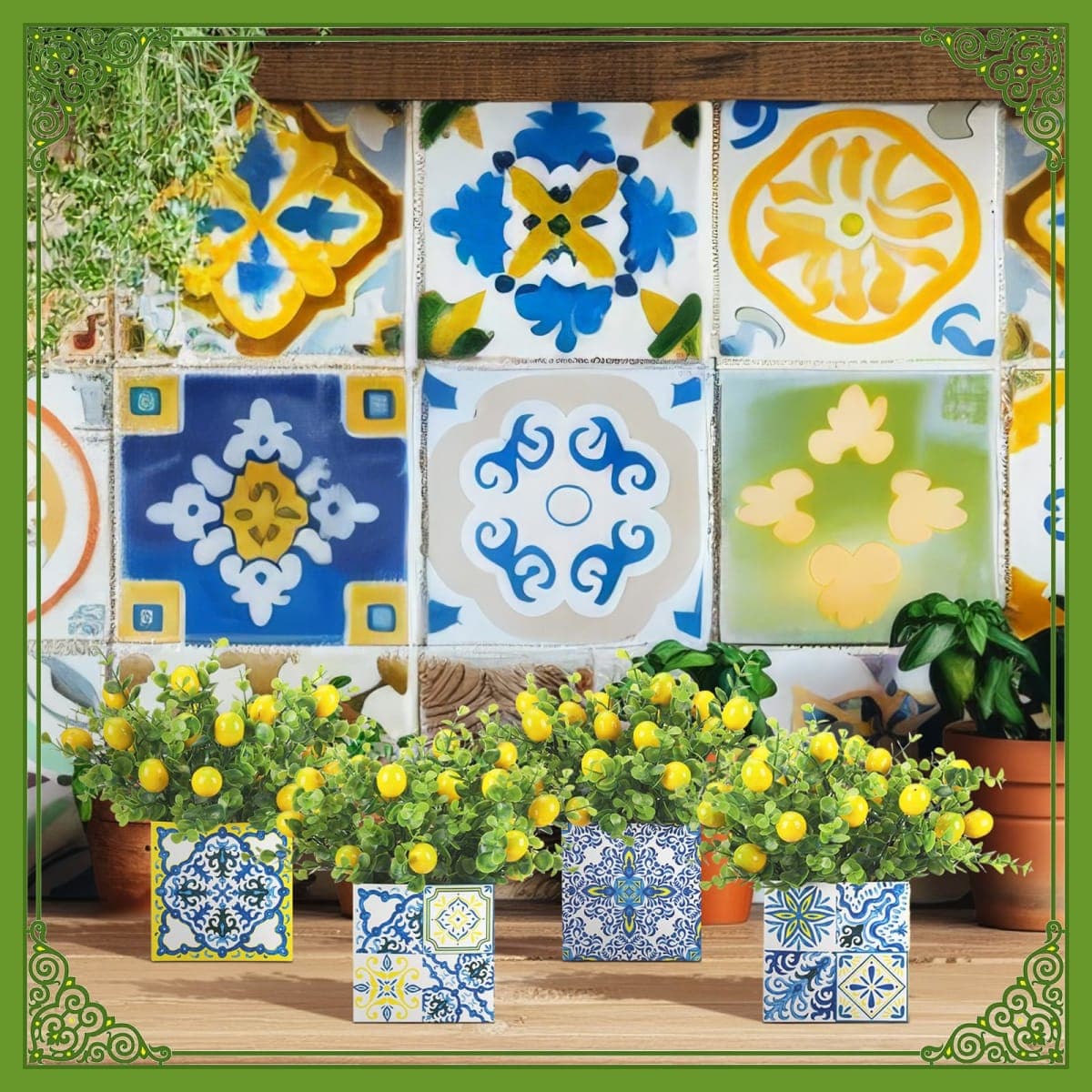 Giegxin Blue Tiles Lemon Table Centerpiece Decor Amalfi Coast Box Decorations with Artificial Lemon Branches for Capri Mediterranean Positano Wedding Birthday Party Decor(4 Sets) thumbnail 5