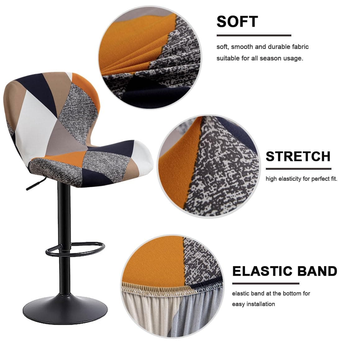 Bifaunvogel Counter Height Bar Stool Covers with Back Stretch Printed Kitchen Swivel Stools Slipcovers Curved Short Shell Back Barstools Covers for Dining Living Room and Bistro Pub 2 Pack #17 thumbnail 3