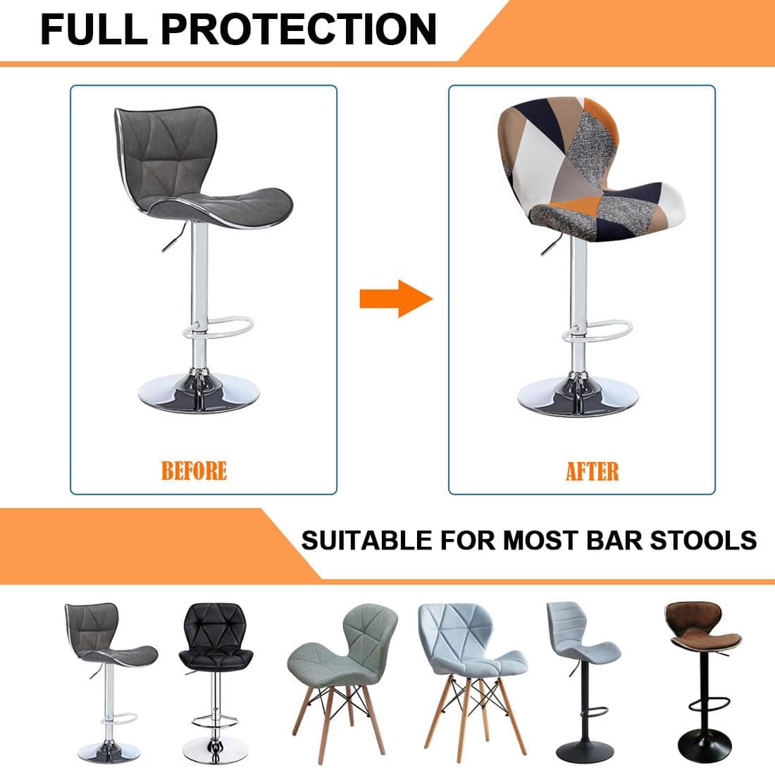Bifaunvogel Counter Height Bar Stool Covers with Back Stretch Printed Kitchen Swivel Stools Slipcovers Curved Short Shell Back Barstools Covers for Dining Living Room and Bistro Pub 2 Pack #17 thumbnail 4