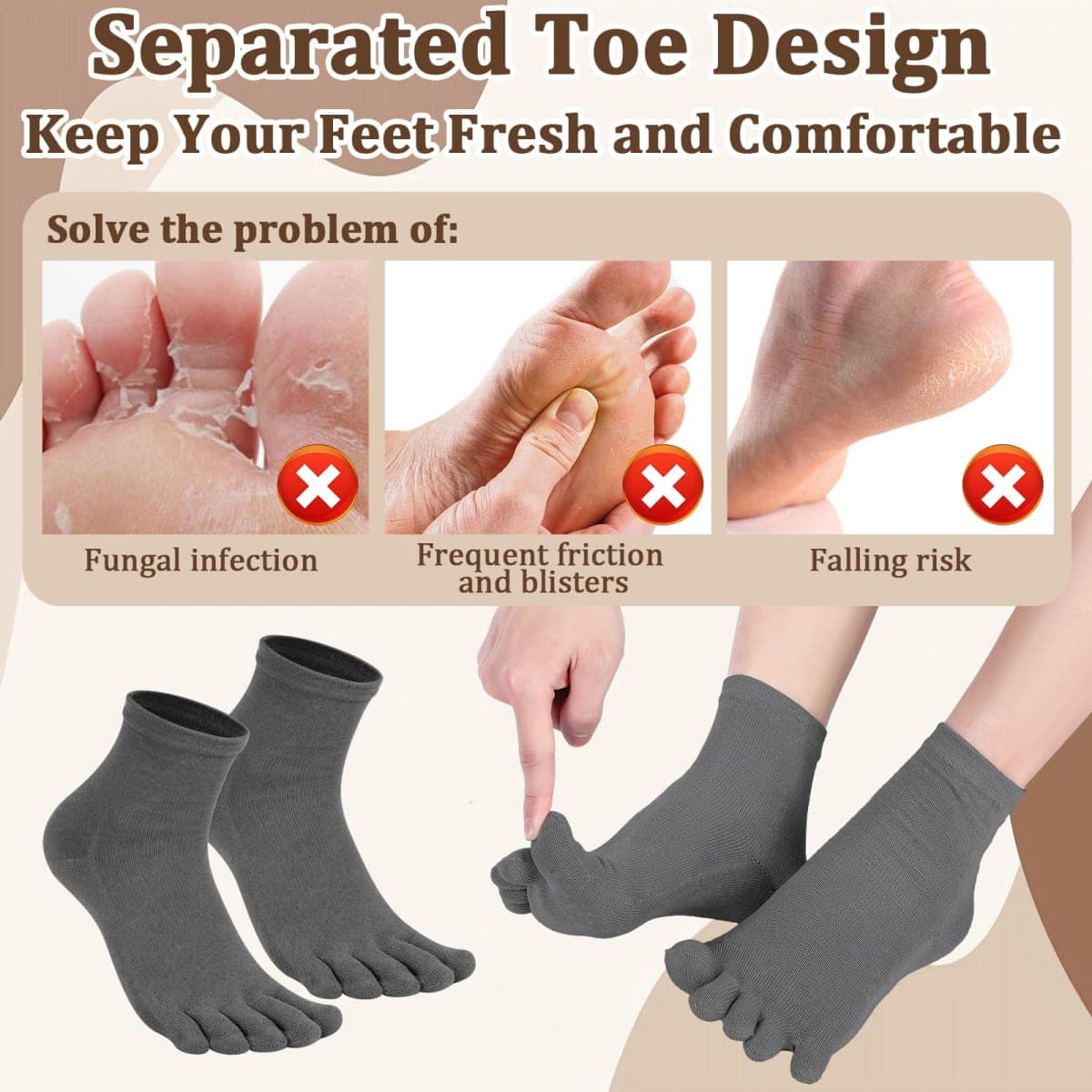Zoooyawn 6 Pairs Women's Linen Toe Socks Linen Socks Finger Stocking Breathable Moisture Wicking Yoga Running Trainer, Black, White, Gray Linen, Natural Color, Dark Linen, Light Linen, One Size thumbnail 3