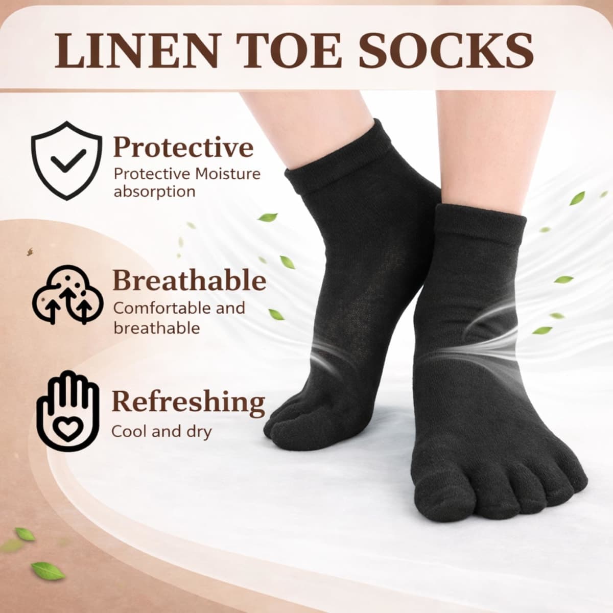 Zoooyawn 6 Pairs Women's Linen Toe Socks Linen Socks Finger Stocking Breathable Moisture Wicking Yoga Running Trainer, Black, White, Gray Linen, Natural Color, Dark Linen, Light Linen, One Size thumbnail 4