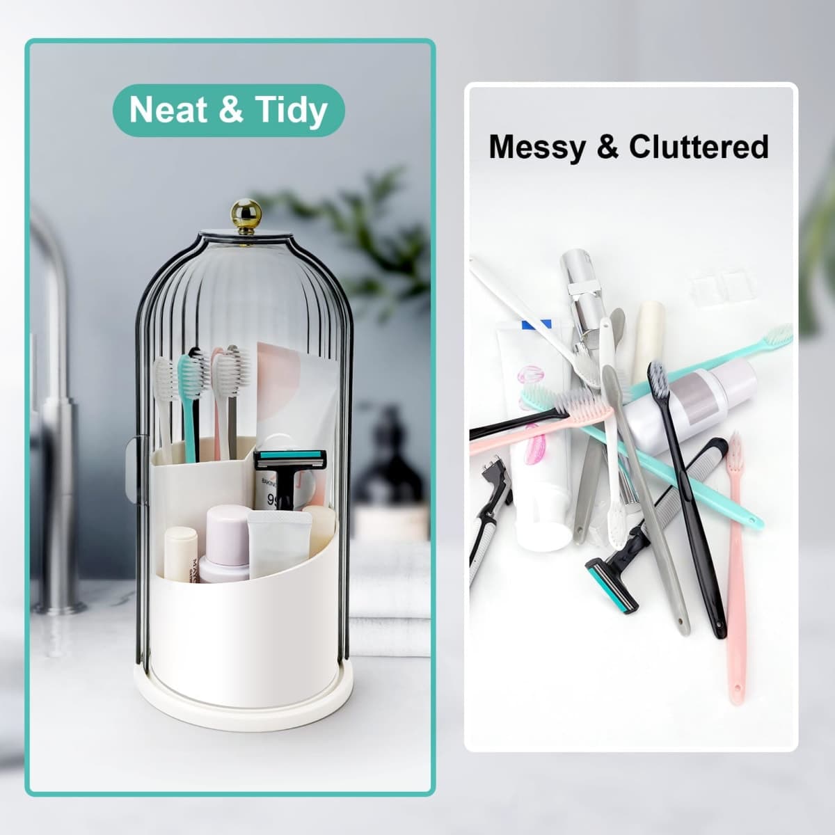 QIYVLOS Toothbrush Holders with Sliding Lid, Rotating 3 Slots Bathroom Organizer Countertop, Tooth Brush Toothpaste Holder Bathroom Counter Stand Sink Organizer Caddy for Vanity Makeup Brushes Holder thumbnail 4