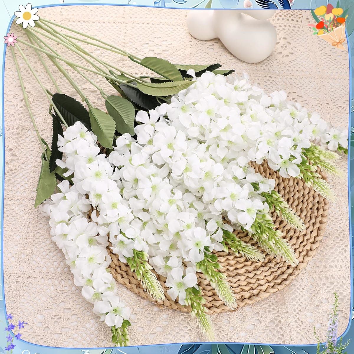Ovveroche 15 Pcs Delphinium Artificial Flowers for Decoration, 27.5 Inch Long Stem Larkspur Fake Flowers White Faux Silk Bouquets for Tall Vase Wedding Home Decor Floral Arrangements(White) thumbnail 3