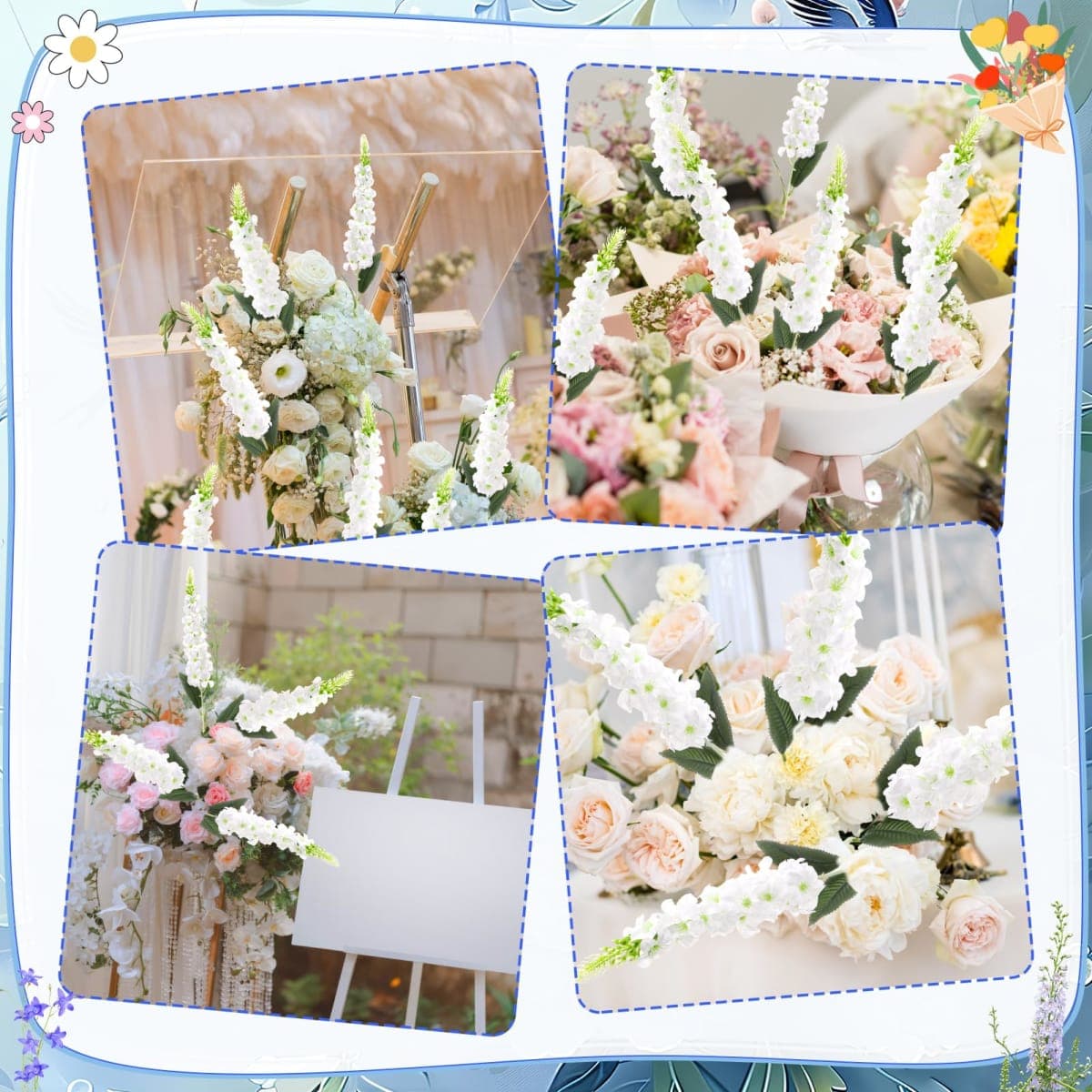Ovveroche 15 Pcs Delphinium Artificial Flowers for Decoration, 27.5 Inch Long Stem Larkspur Fake Flowers White Faux Silk Bouquets for Tall Vase Wedding Home Decor Floral Arrangements(White) thumbnail 4