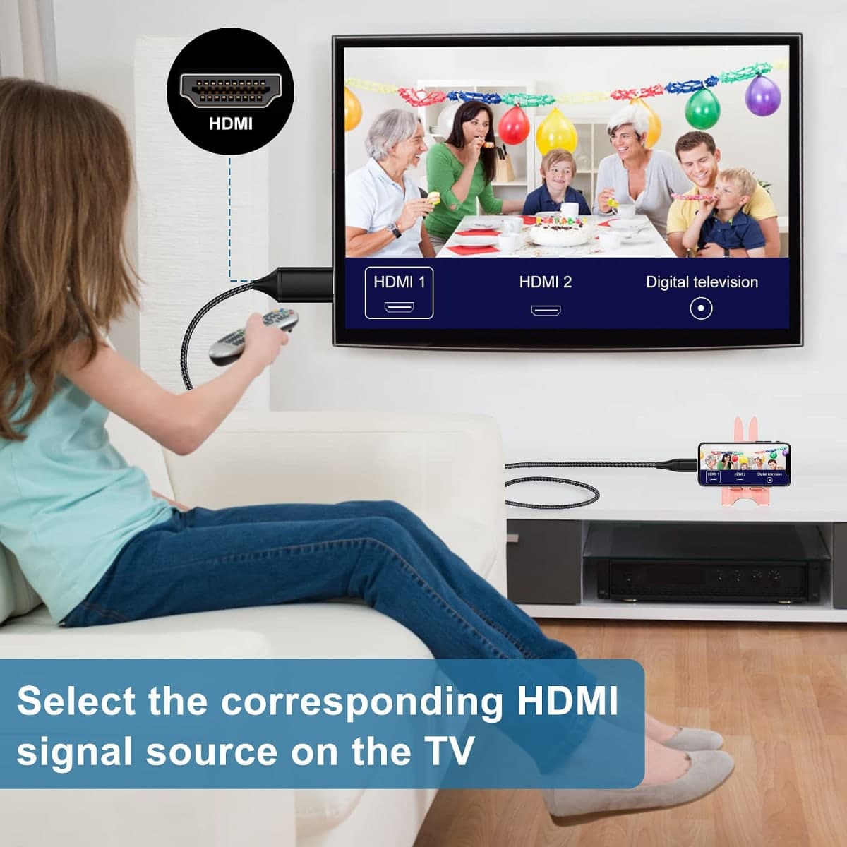 JUCONU HDMI Cable for iPhone, Upgraded 1080P HDTV HDMI Connector Adapter Cable, Digital AV Video Sync Screen Converter Cable Compatible with iPhone/i-Pad devices(2m, Black) thumbnail 3