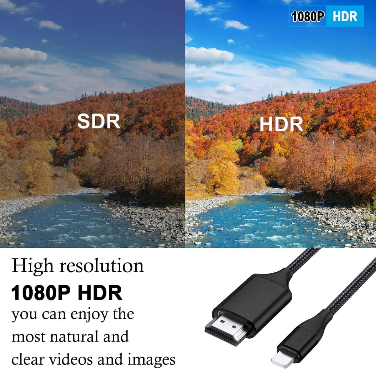 JUCONU HDMI Cable for iPhone, Upgraded 1080P HDTV HDMI Connector Adapter Cable, Digital AV Video Sync Screen Converter Cable Compatible with iPhone/i-Pad devices(2m, Black) thumbnail 4