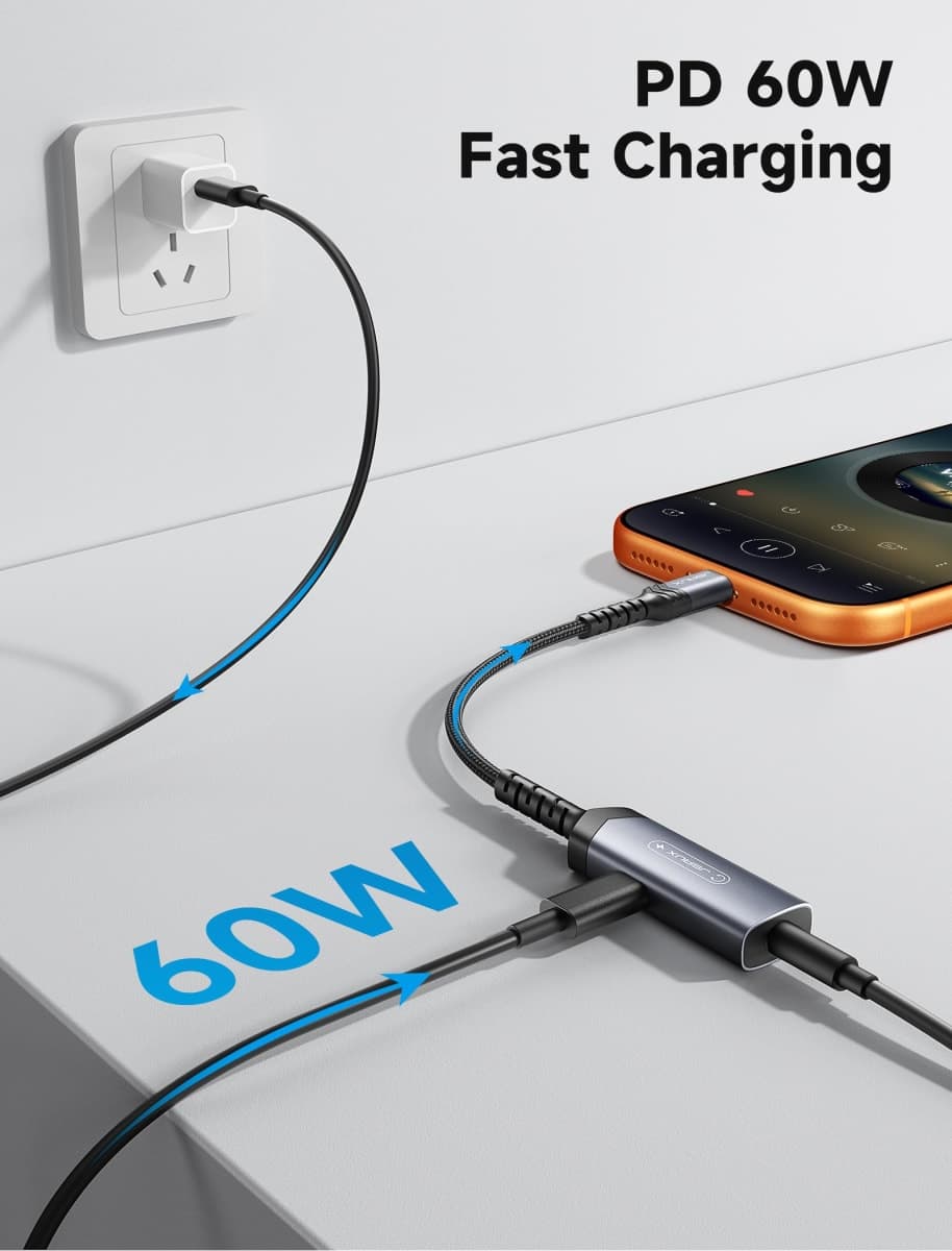 JSAUX USB C to 3.5mm Audio Jack Adapter+USBC Input, USB C Headphone Adapter thumbnail 3