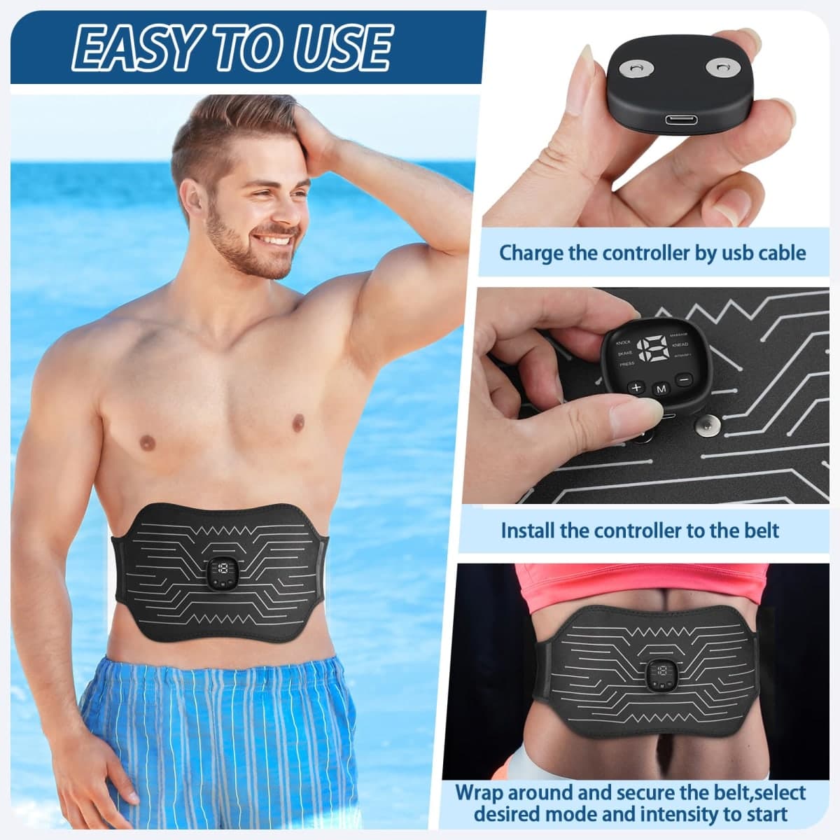 IGAVCPM FDA Cleared, Abs Stimulator Muscle Toner - Abdominal Training Fitness Belt Portable Sport Exercise Workout Equipment (Black White) thumbnail 2