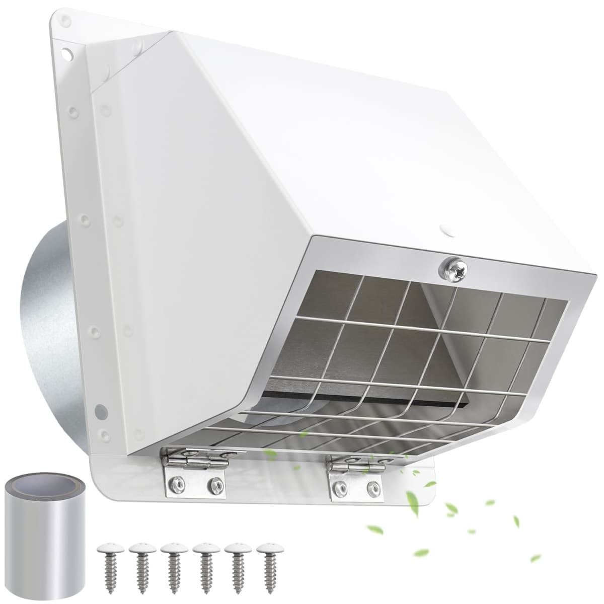 4" Dryer Vent with Screen and Damper,Outdoor Dryer Vent Cover for Outside Exterior Wall Vent Cover Exhaust Vent Cover Cap Outlet for Dryer Ducting/House/Range Hood,Through Wall Dryer Vent Kit,White — image 1