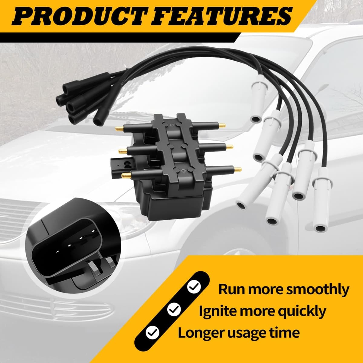 Jecoupoon UF305 Ignition Coil 6 PCS of Spark Plugs and Wire Set Compatible with Town & Country Voyager Pacifica Caravan Grand Caravan 2001-2010 3.3L 3.8L V6 Replacement for 27703 6716137 56029098AA thumbnail 2