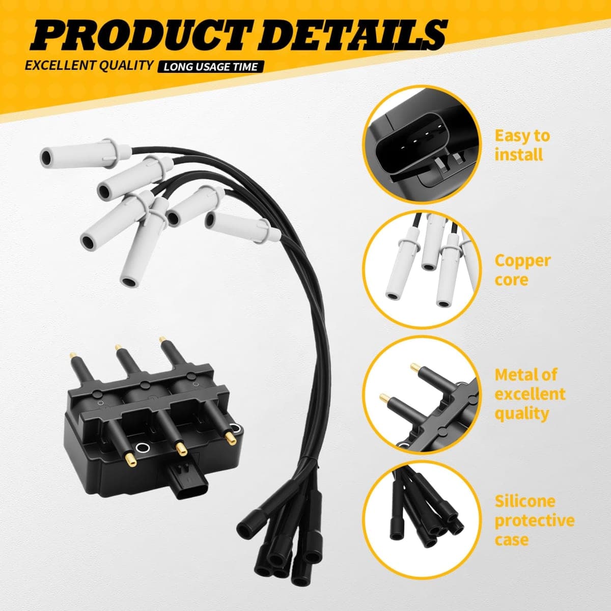 Jecoupoon UF305 Ignition Coil 6 PCS of Spark Plugs and Wire Set Compatible with Town & Country Voyager Pacifica Caravan Grand Caravan 2001-2010 3.3L 3.8L V6 Replacement for 27703 6716137 56029098AA thumbnail 3