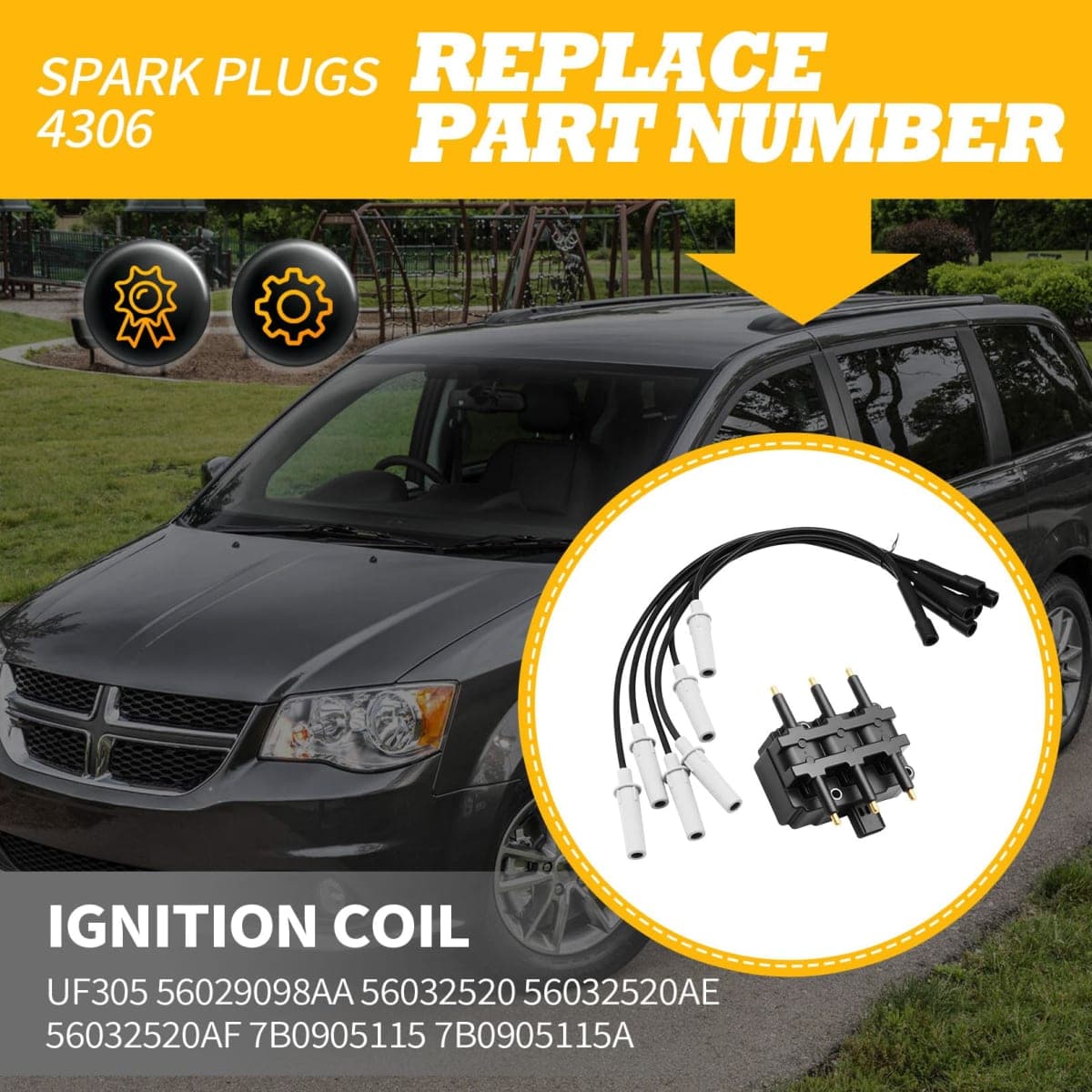 Jecoupoon UF305 Ignition Coil 6 PCS of Spark Plugs and Wire Set Compatible with Town & Country Voyager Pacifica Caravan Grand Caravan 2001-2010 3.3L 3.8L V6 Replacement for 27703 6716137 56029098AA thumbnail 5