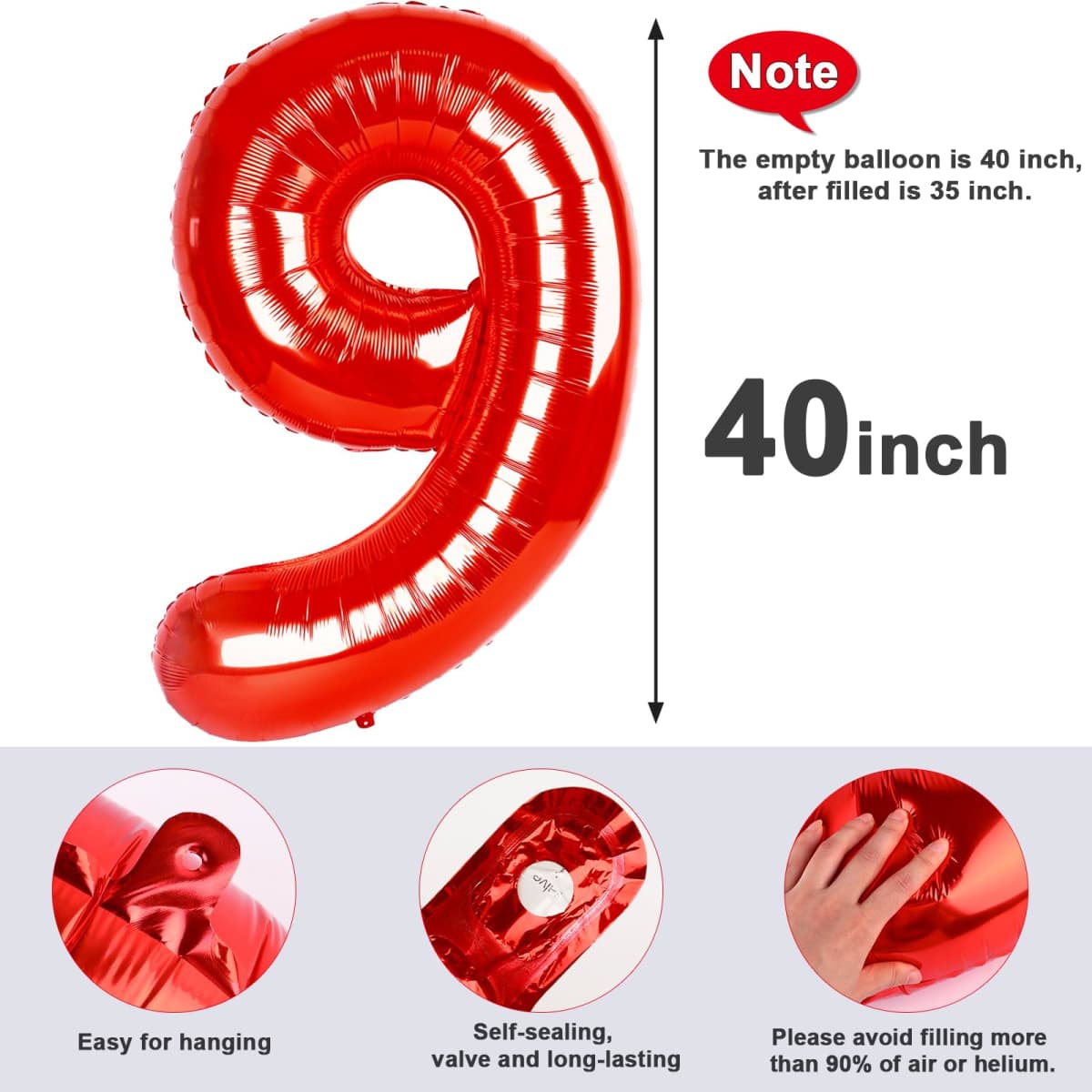 9 Balloon Numbers Party Decorations, 40In Red Balloons for Birthday thumbnail 5