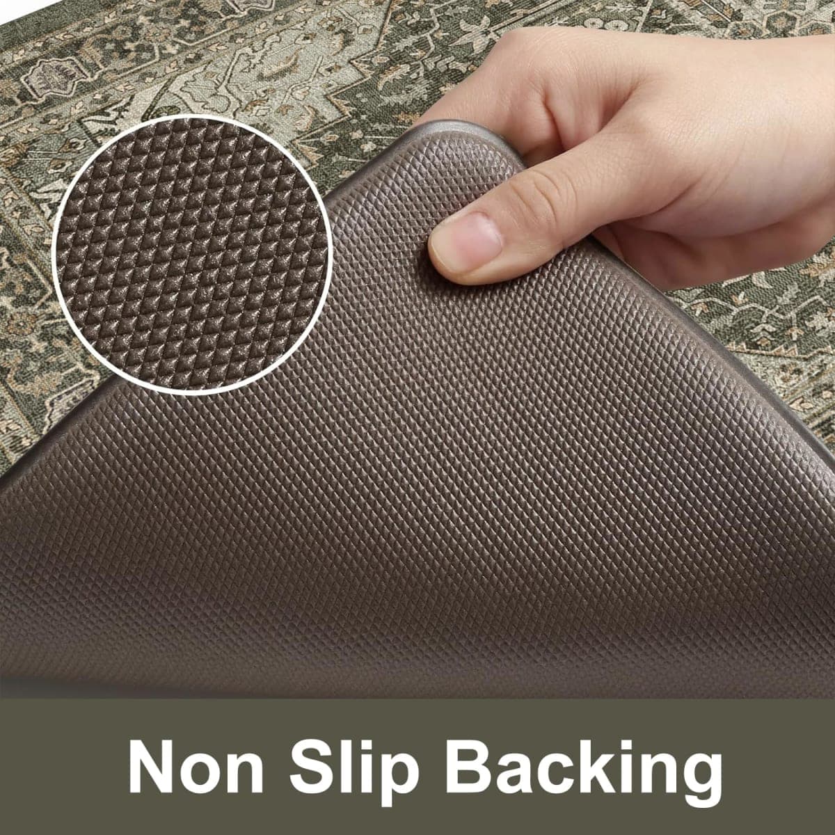 KIMODE Kitchen Mats Cushioned Anti Fatigue, Boho Distressed Kitchen Rugs Sets of 2, Non Slip Kitchen Floor Mat, Comfort Standing Mat for Laundry, Office, Sink, Desk Dark Green 17"x59"+17"x29" thumbnail 4