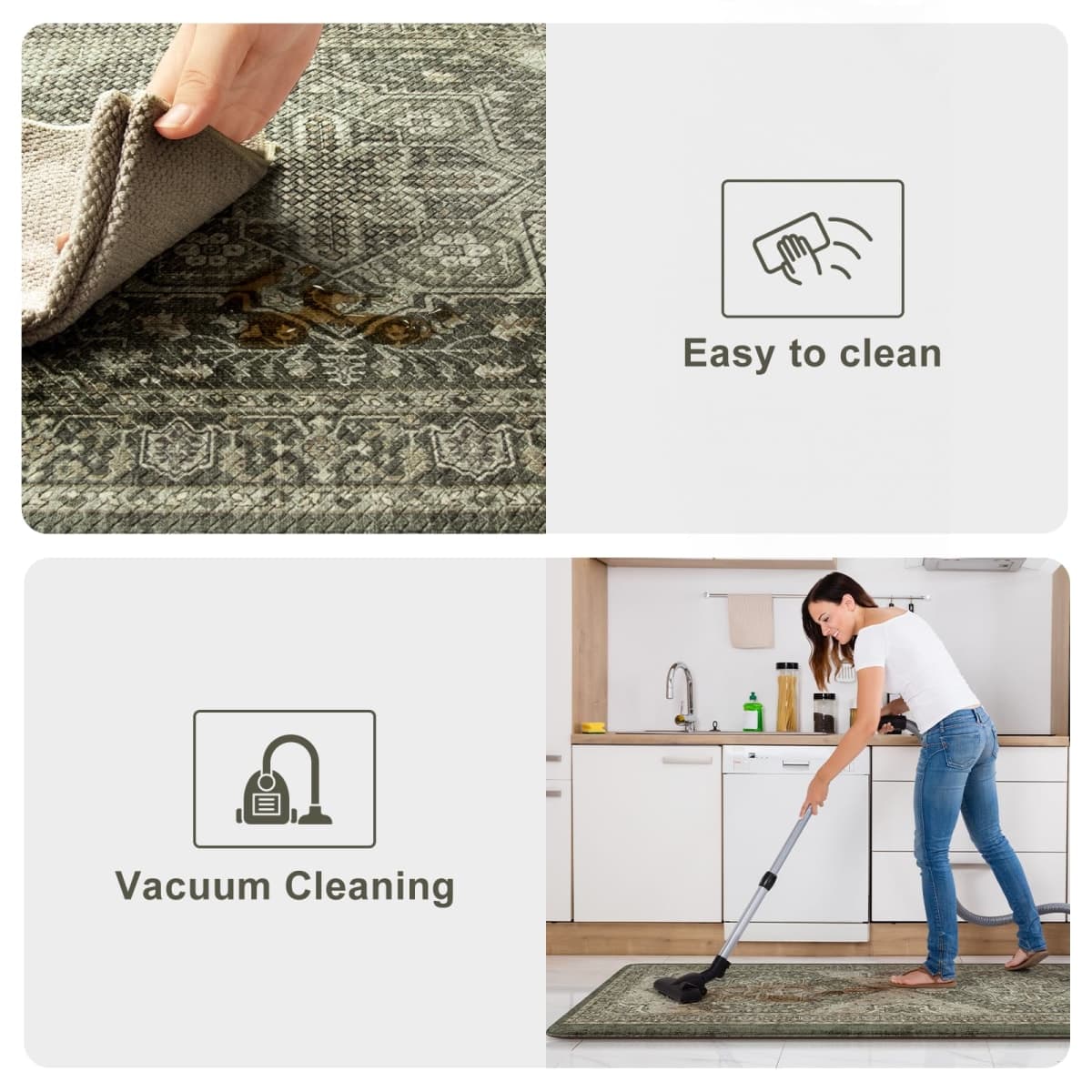 KIMODE Kitchen Mats Cushioned Anti Fatigue, Boho Distressed Kitchen Rugs Sets of 2, Non Slip Kitchen Floor Mat, Comfort Standing Mat for Laundry, Office, Sink, Desk Dark Green 17"x59"+17"x29" thumbnail 5