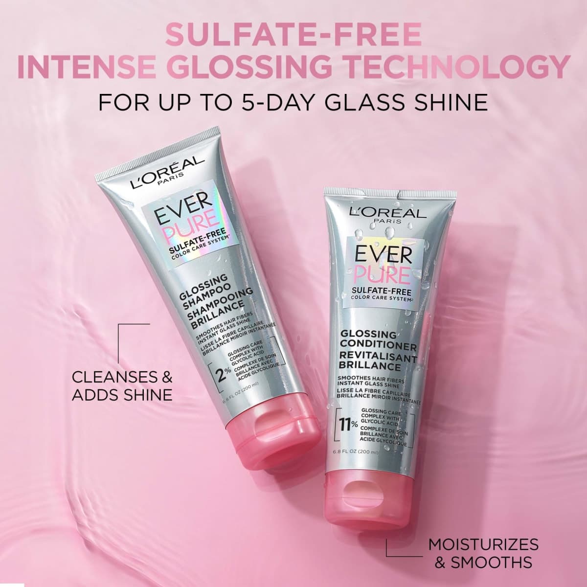 L'Oreal Paris Glossing Sulfate Free Conditioner, Hair Treatment for Glossy and Shiny Hair for Dull, Dry Hair, with Complex Glycolic Acid, EverPure, 200 ml thumbnail 2