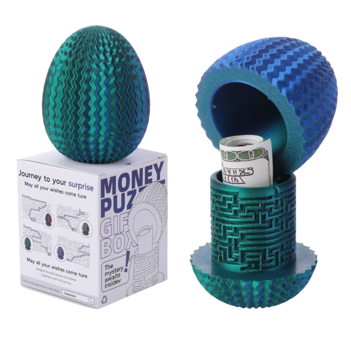Galapopo Money Puzzle Box for Cash Gift, 4 Unique Internal Designs Maze Egg — image 1