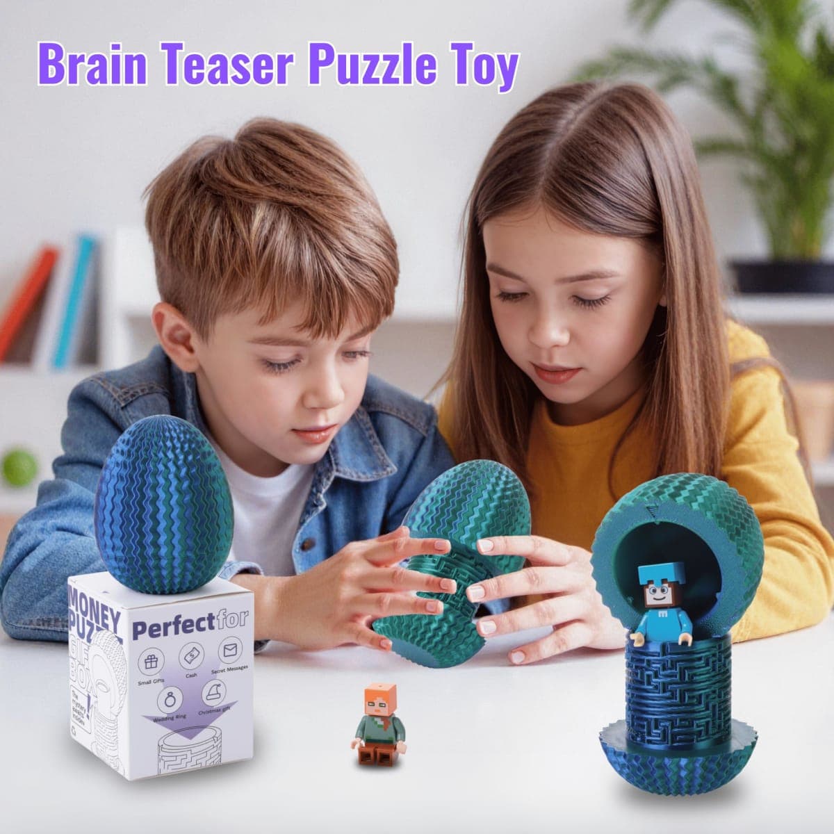 Galapopo Money Puzzle Box for Cash Gift, 4 Unique Internal Designs Maze Egg thumbnail 2