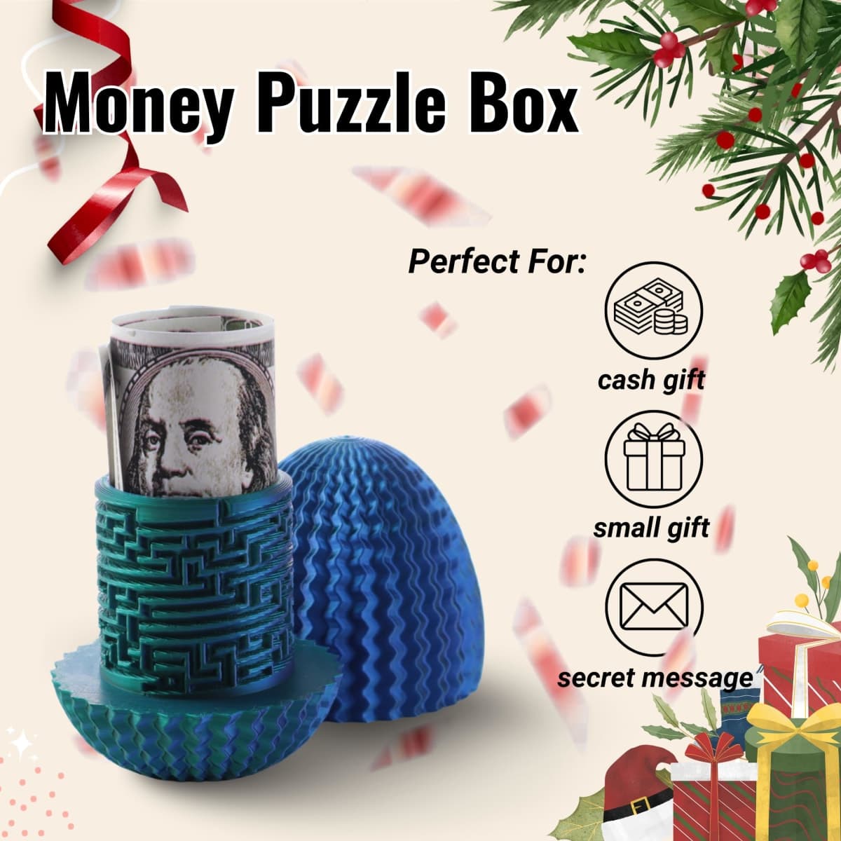 Galapopo Money Puzzle Box for Cash Gift, 4 Unique Internal Designs Maze Egg thumbnail 4