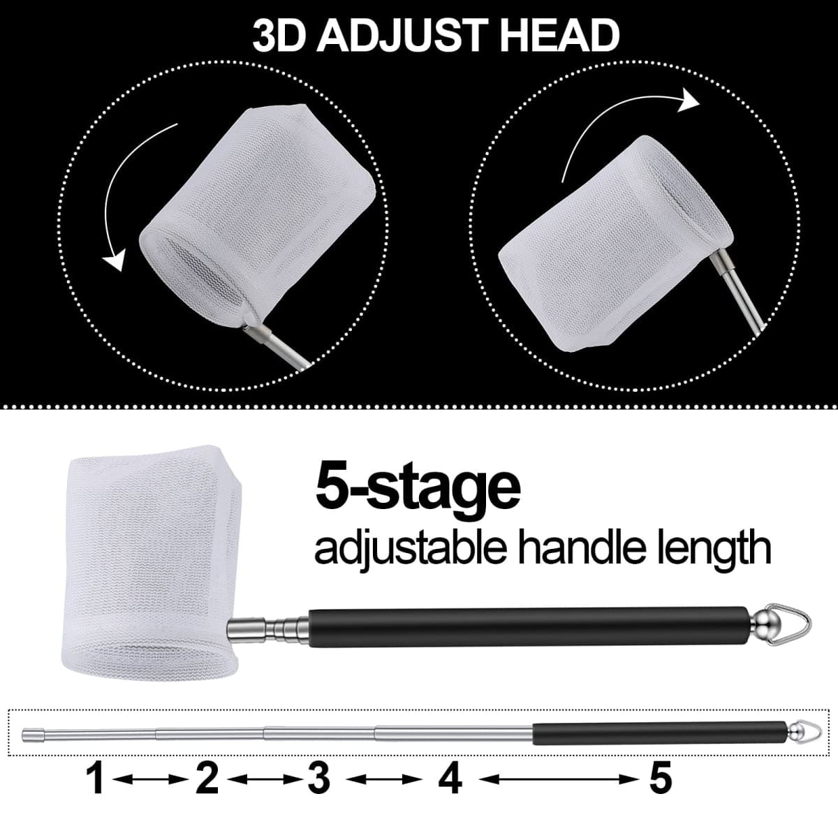 4 Pieces Fish Tank Shrimp Net Extendable Handle Shrimp Net Stainless Steel Small Aquarium Catch Mesh with Adjustable Handle for Aquarium Fish Tank Pond(Black) thumbnail 4